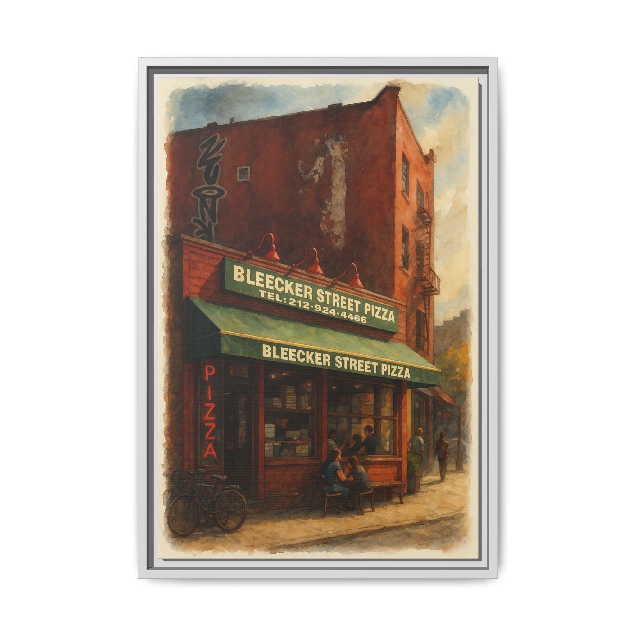Bleecker Street Pizza — Restaurant Print | Matte Canvas + Wooden Frame