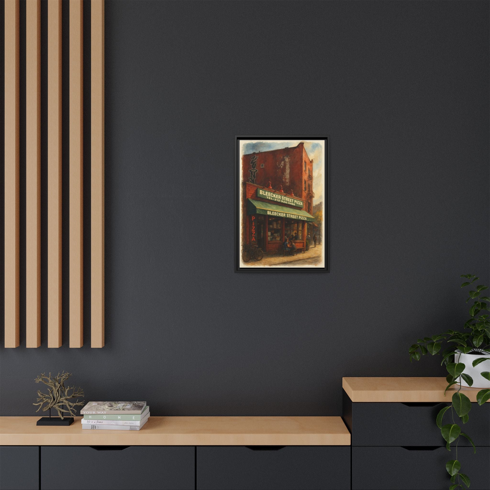 Bleecker Street Pizza — Restaurant Print | Matte Canvas + Wooden Frame