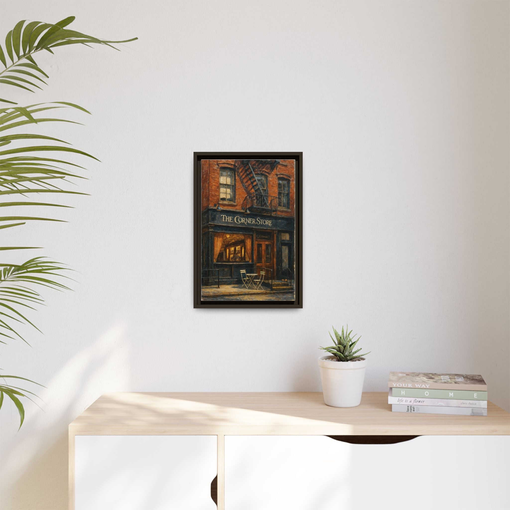 The Corner Store — Restaurant Print | Matte Canvas + Wooden Frame