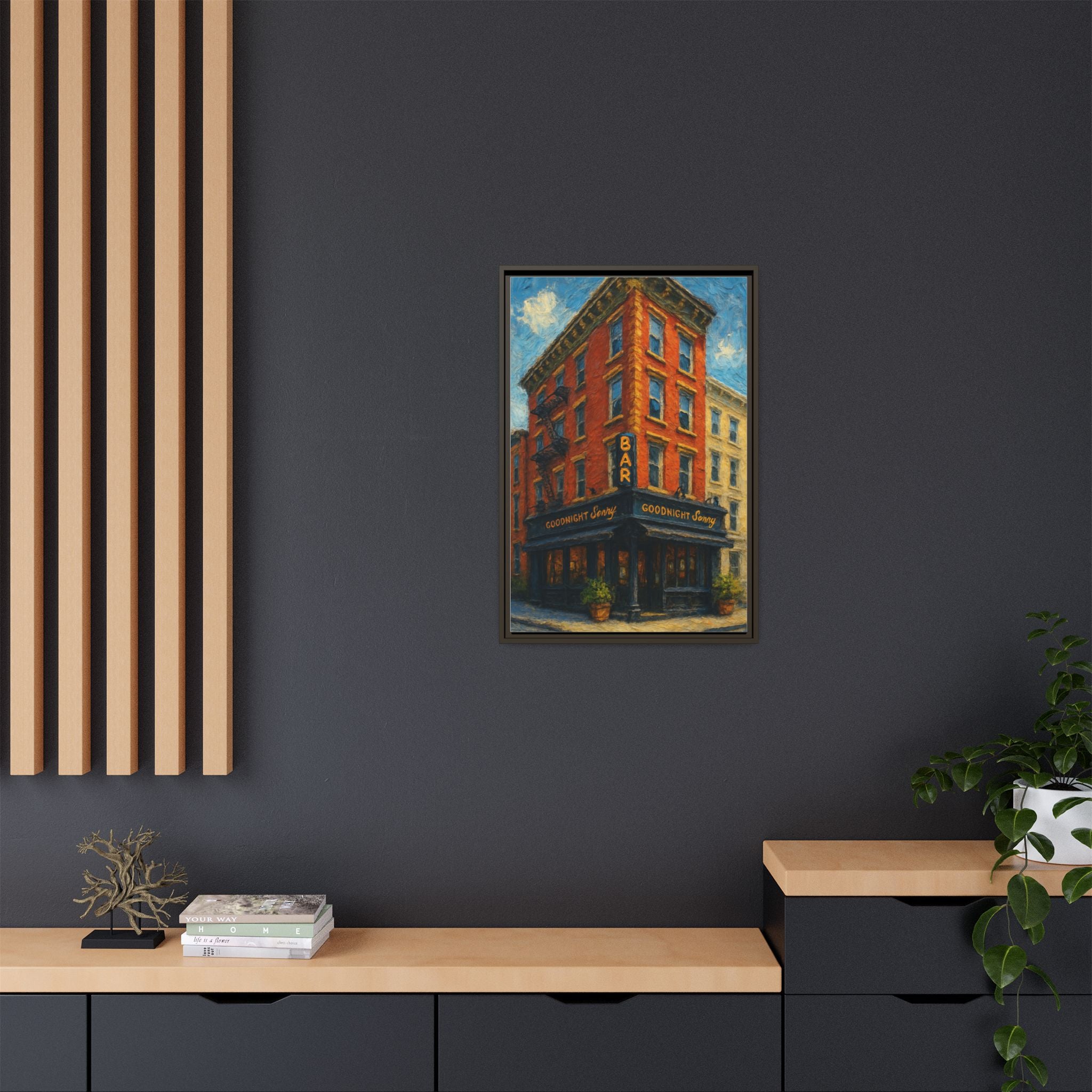 Goodnight Sonny — Restaurant Print | Matte Canvas + Wooden Frame