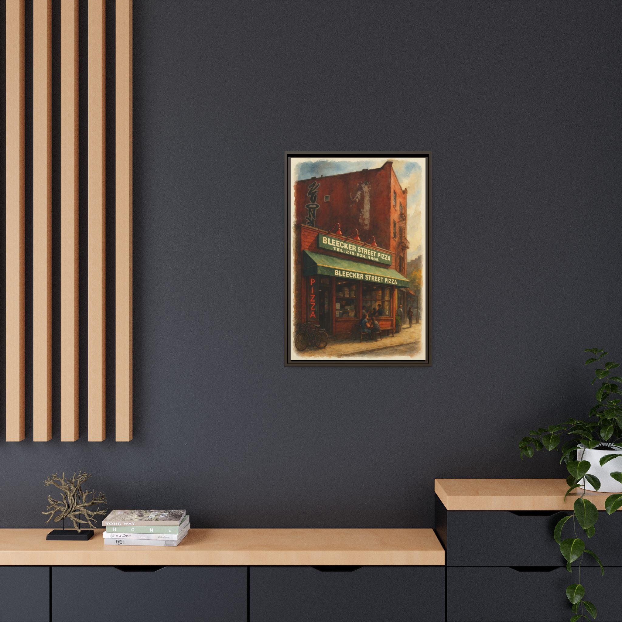 Bleecker Street Pizza — Restaurant Print | Matte Canvas + Wooden Frame