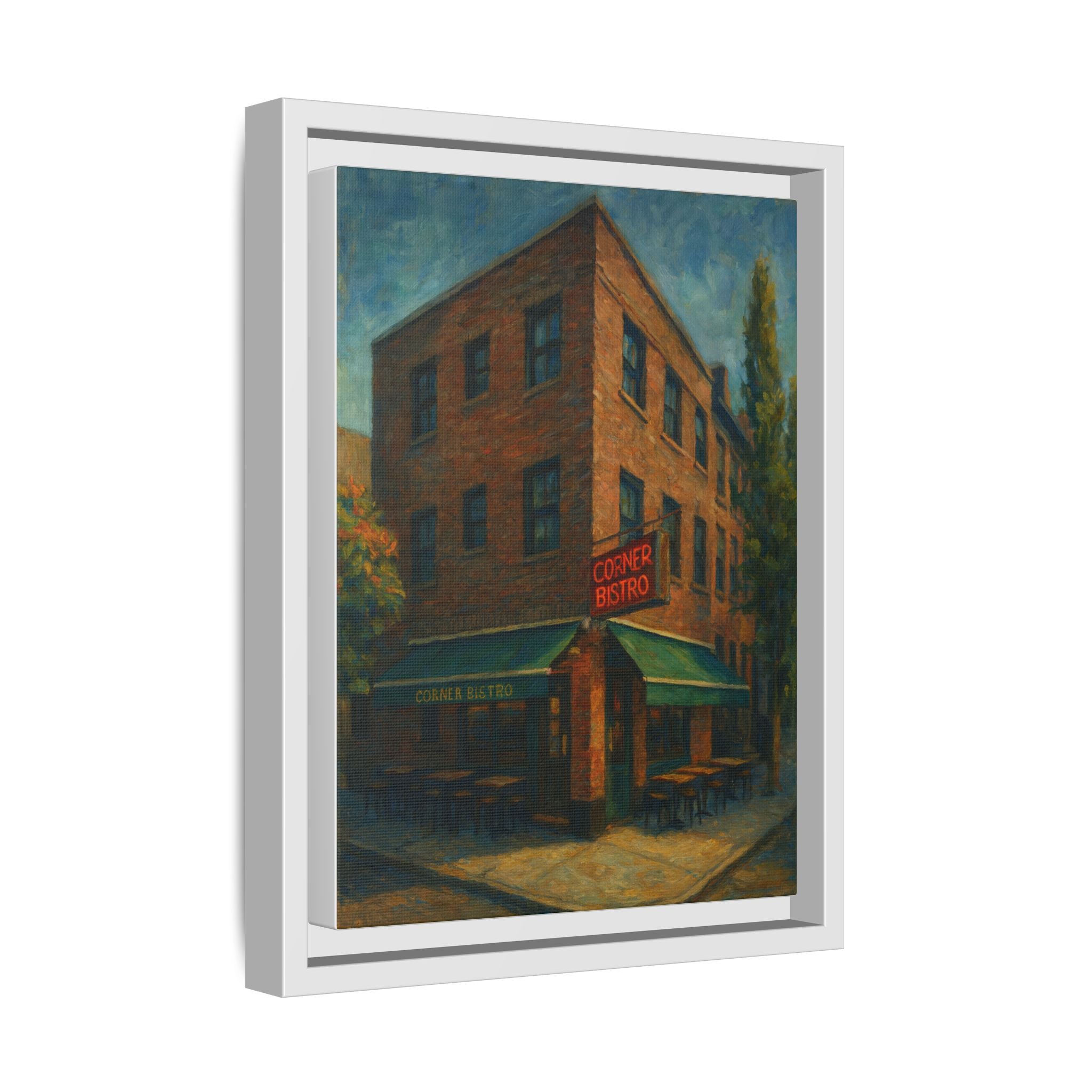 Corner Bistro  — Restaurant Print | Matte Canvas + Wooden Frame