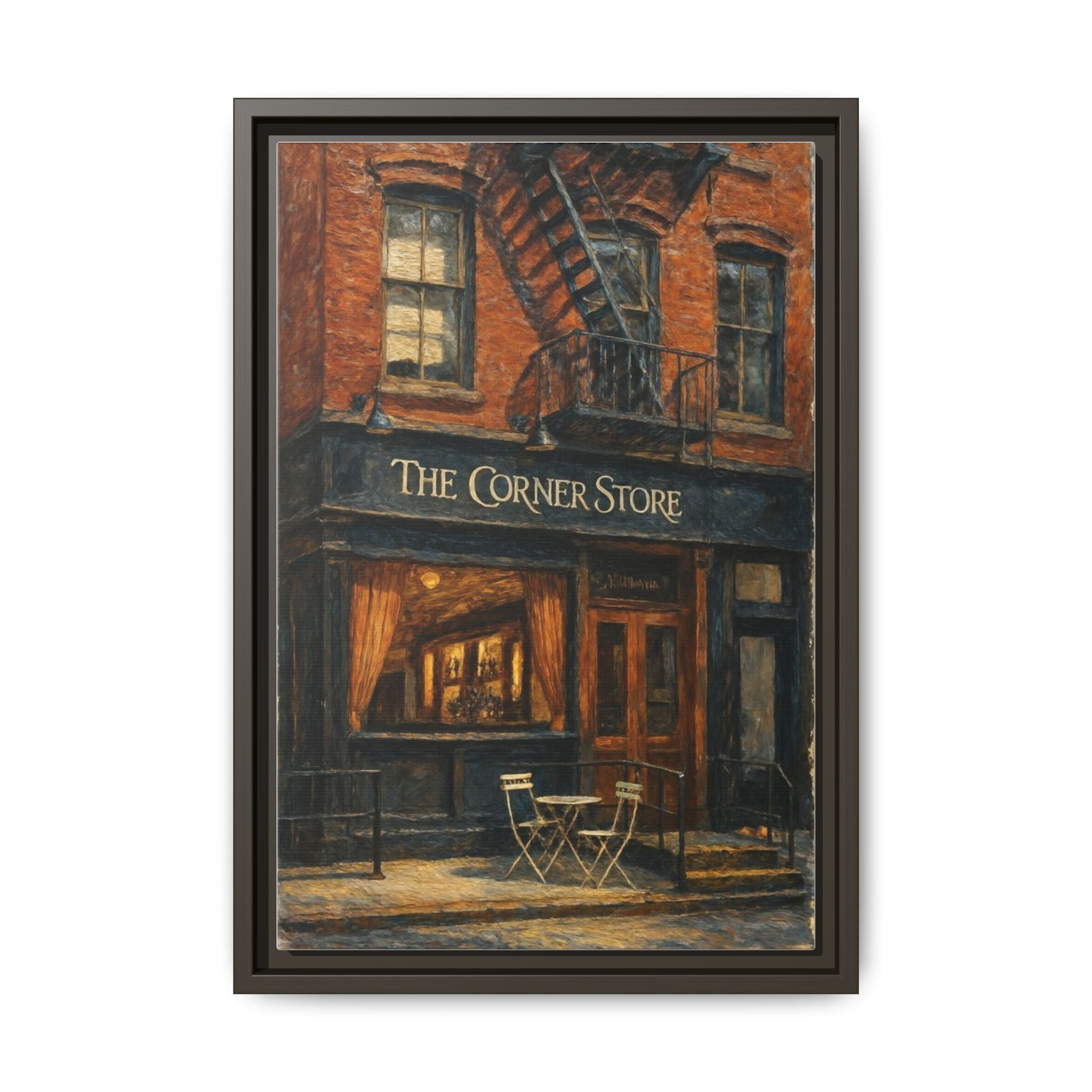 The Corner Store — Restaurant Print | Matte Canvas + Wooden Frame