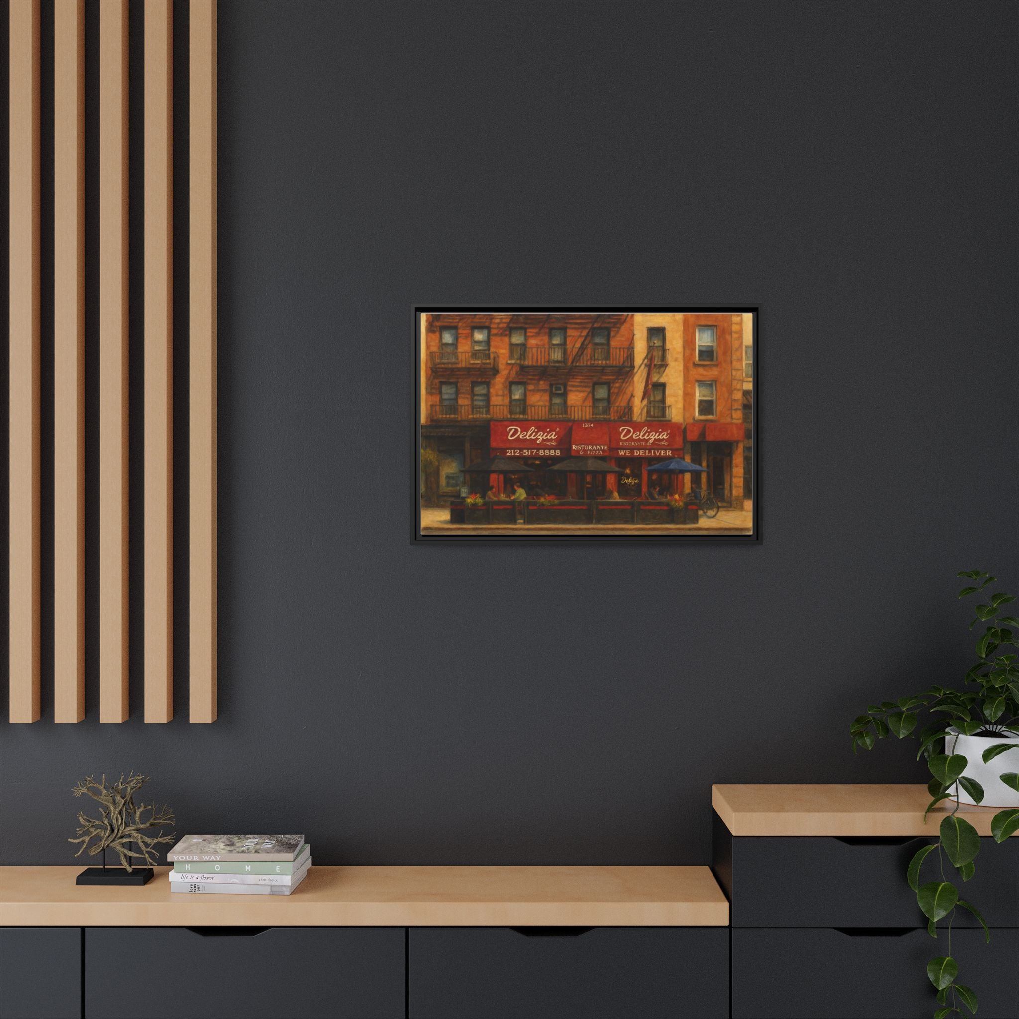 Delizia Pizza — Restaurant Print | Matte Canvas + Wooden Frame