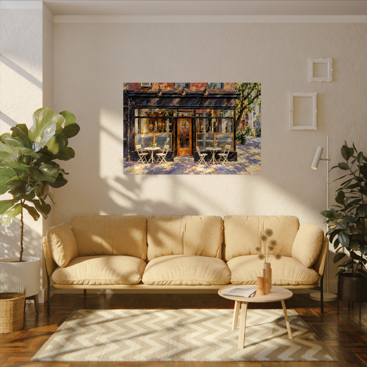 I Sodi art poster on the wall above a sofa