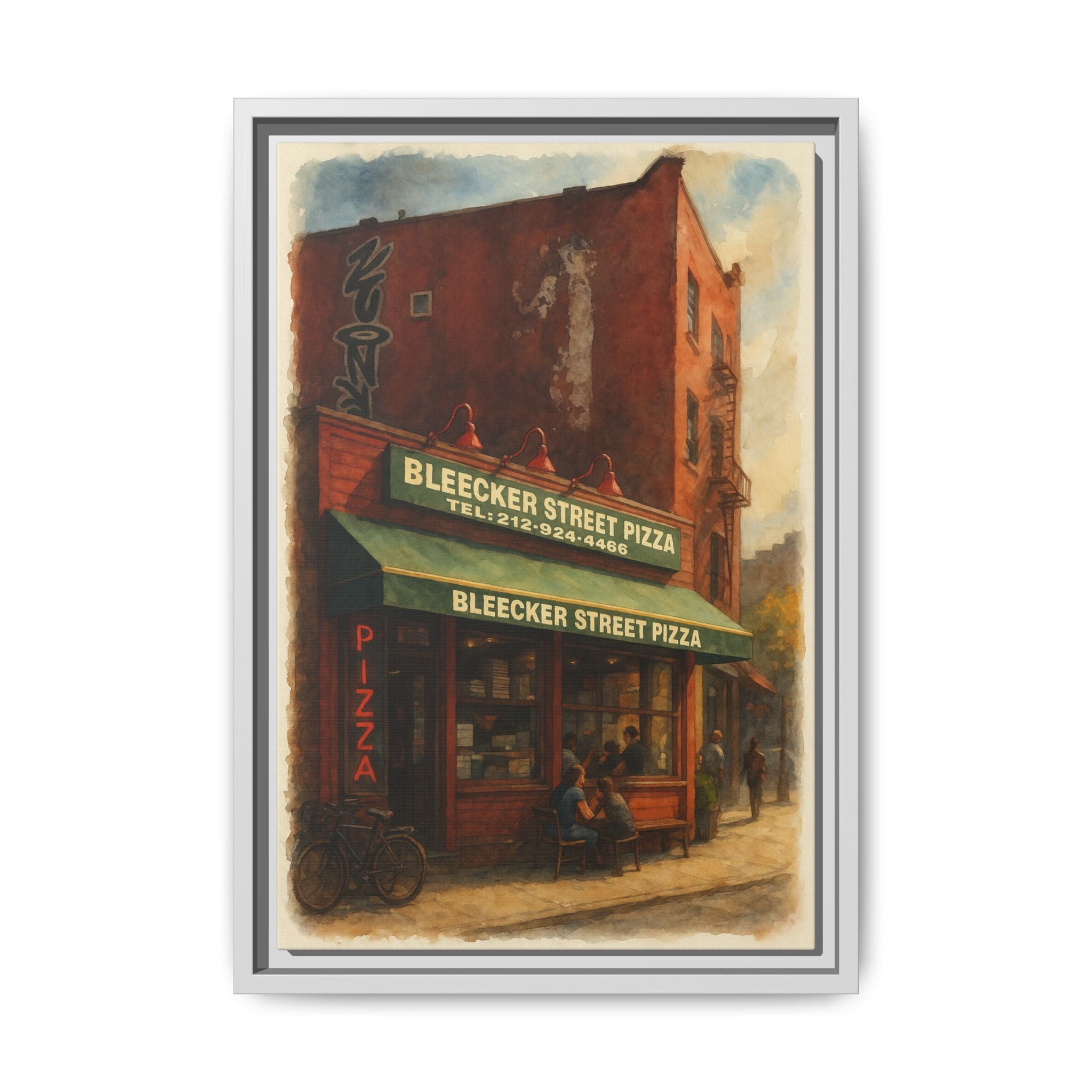 Bleecker Street Pizza — Restaurant Print | Matte Canvas + Wooden Frame