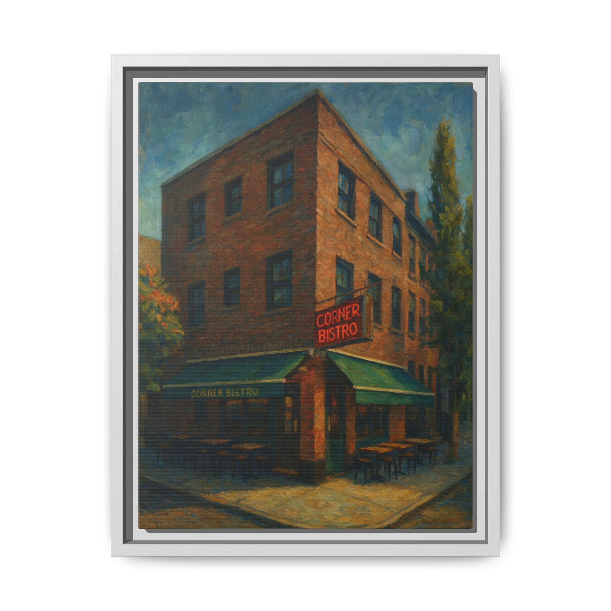 Corner Bistro  — Restaurant Print | Matte Canvas + Wooden Frame