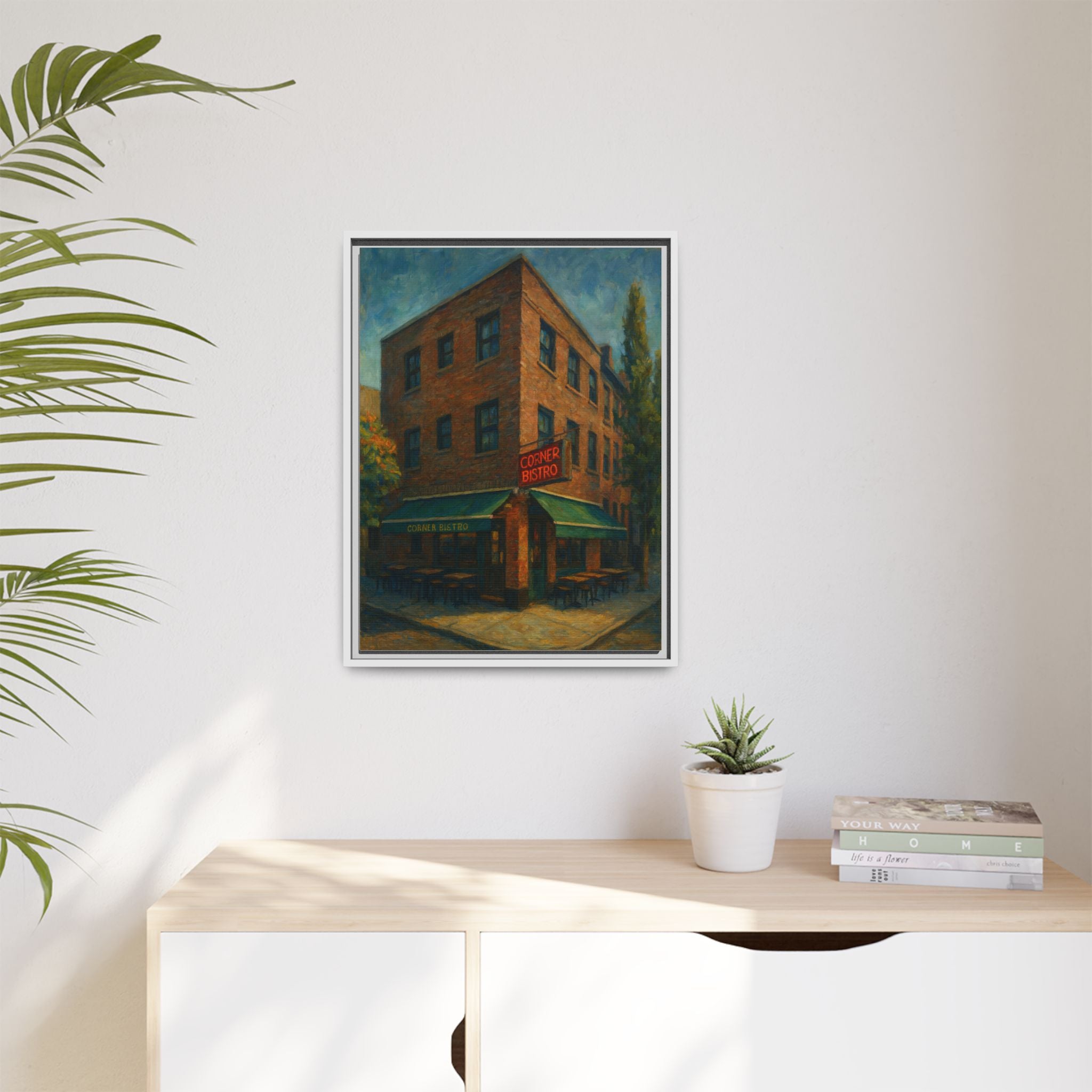 Corner Bistro  — Restaurant Print | Matte Canvas + Wooden Frame