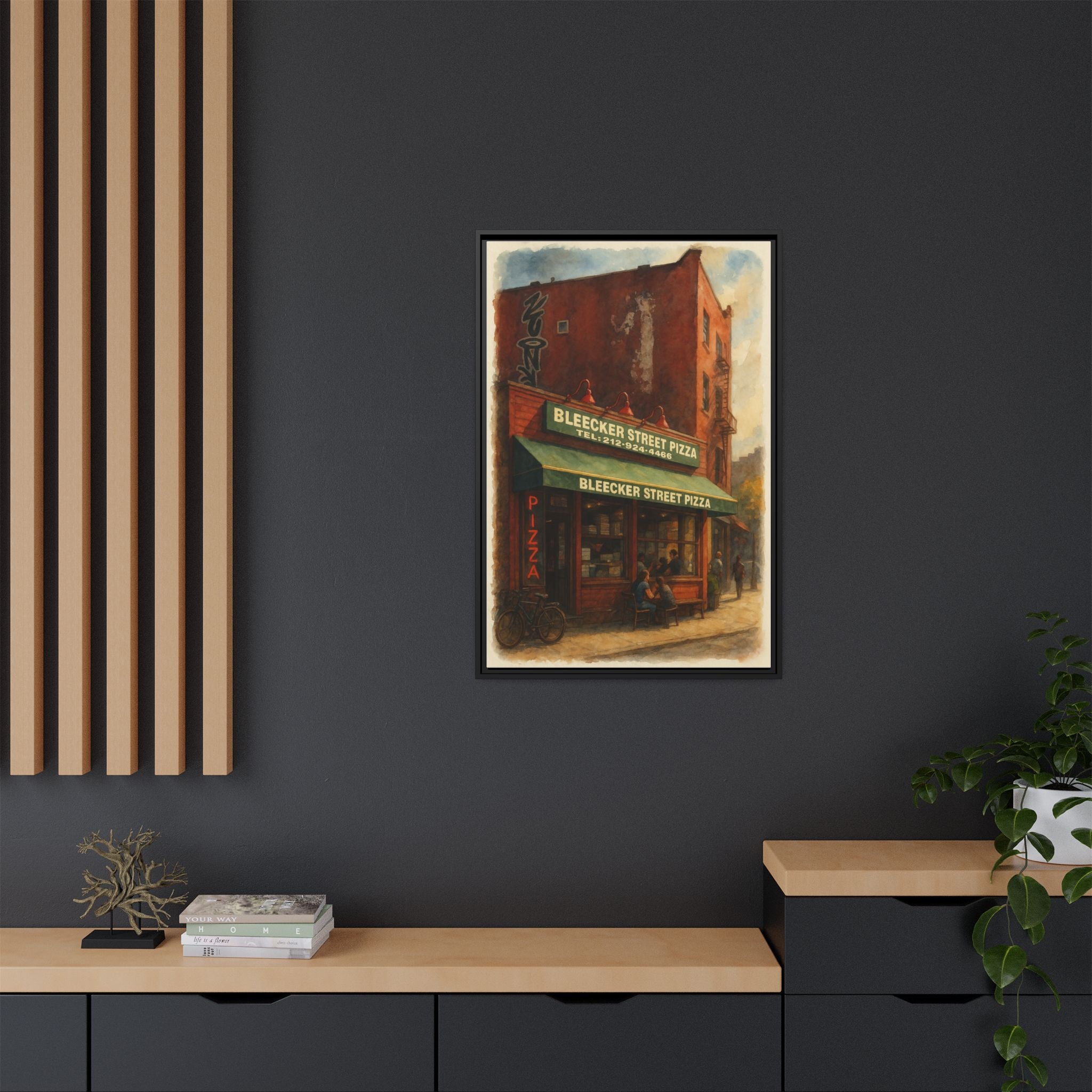 Bleecker Street Pizza — Restaurant Print | Matte Canvas + Wooden Frame