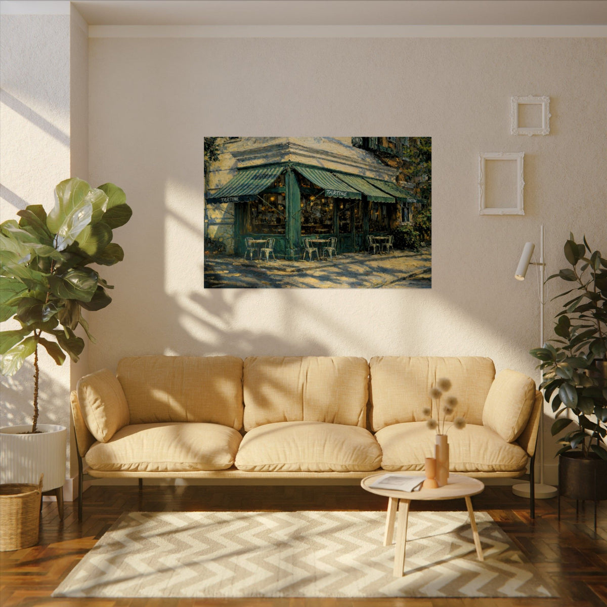 Tartine art poster on the wall above a sofa