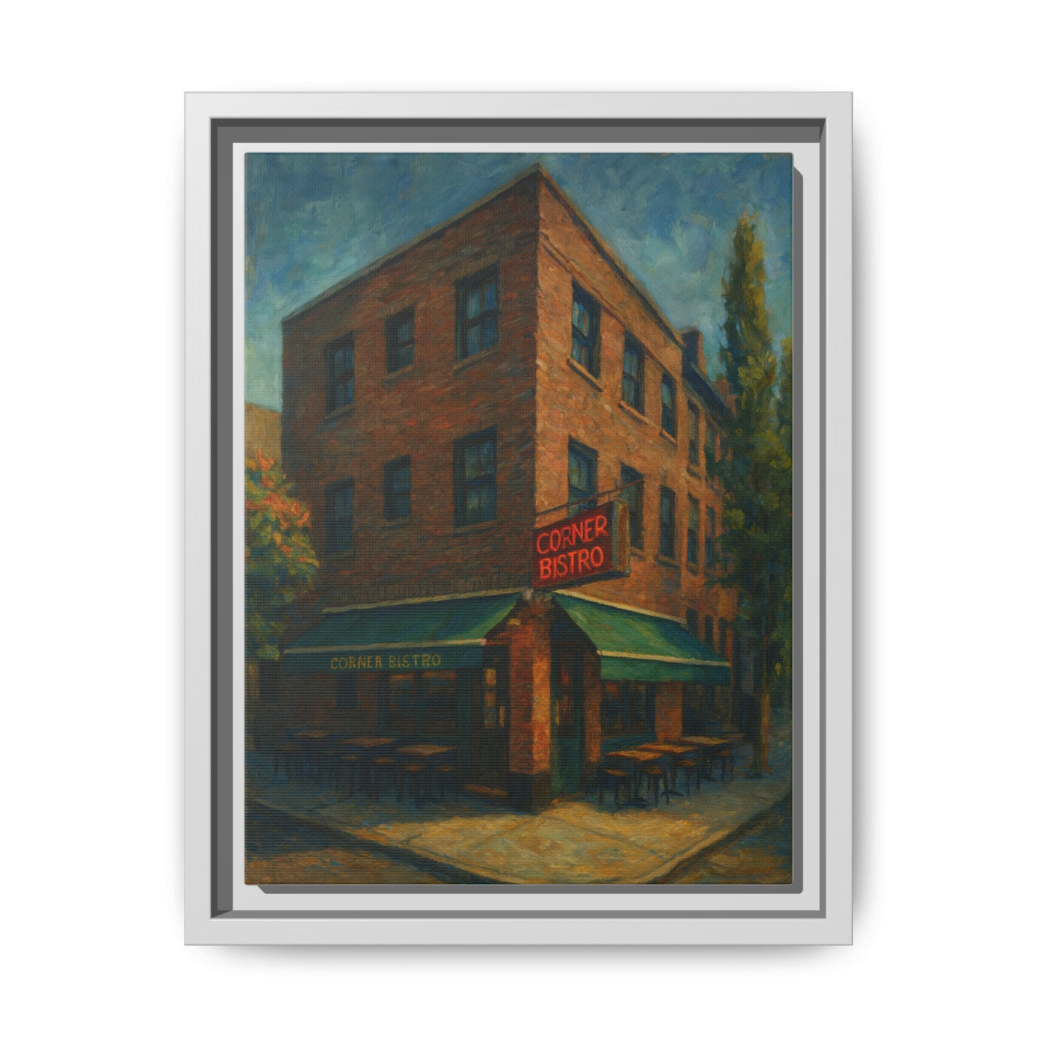 Corner Bistro  — Restaurant Print | Matte Canvas + Wooden Frame