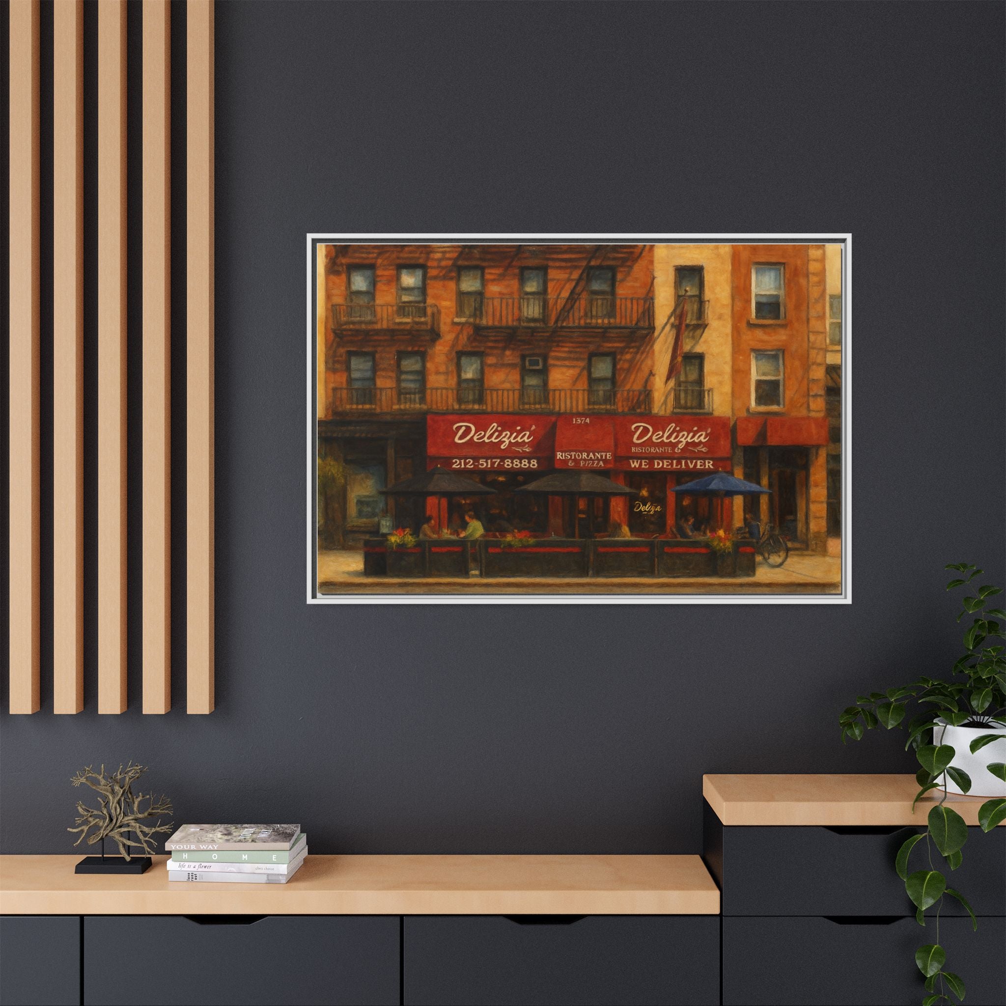 Delizia Pizza — Restaurant Print | Matte Canvas + Wooden Frame