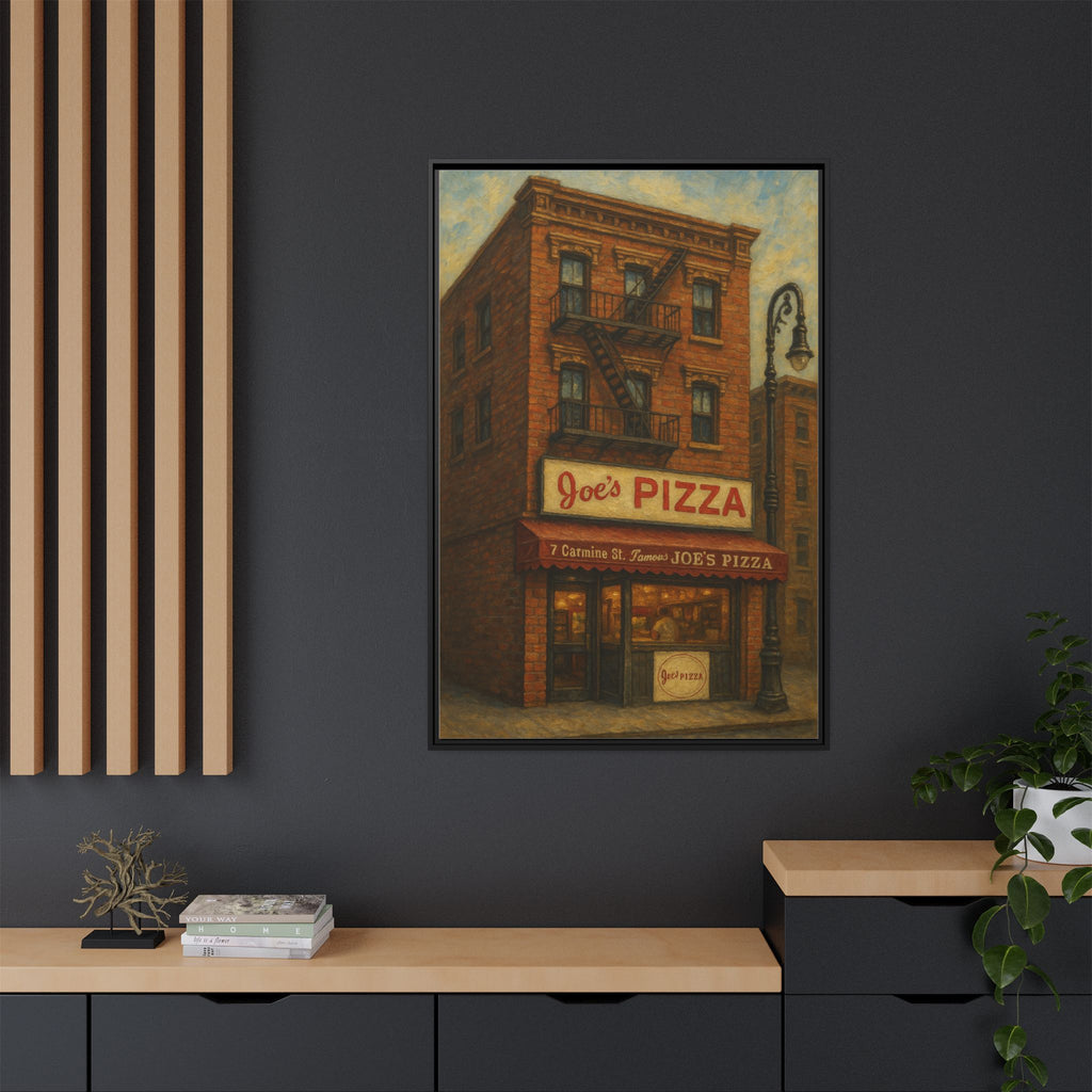 Joe's Pizza — Restaurant Print | Matte Canvas + Wooden Frame