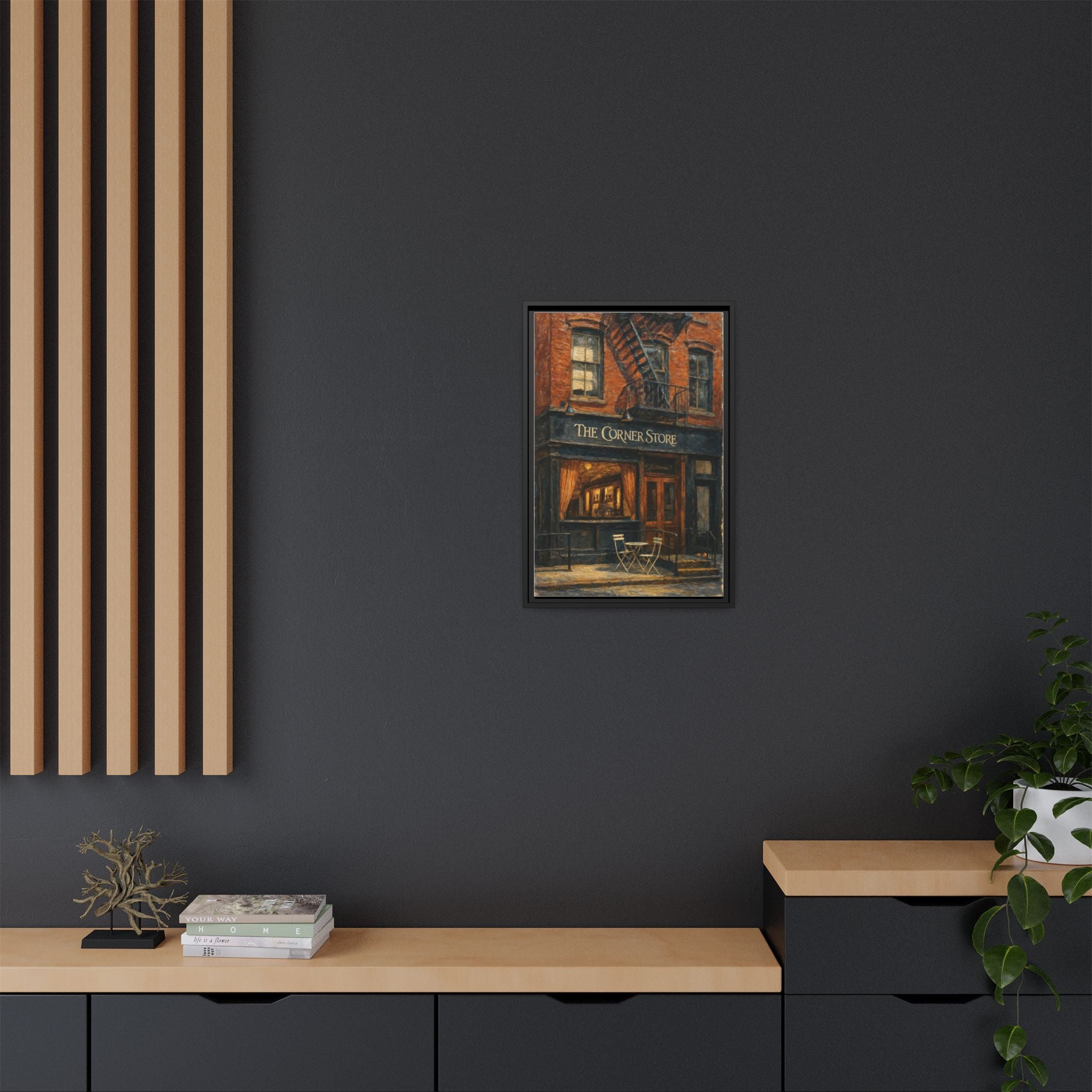 The Corner Store — Restaurant Print | Matte Canvas + Wooden Frame