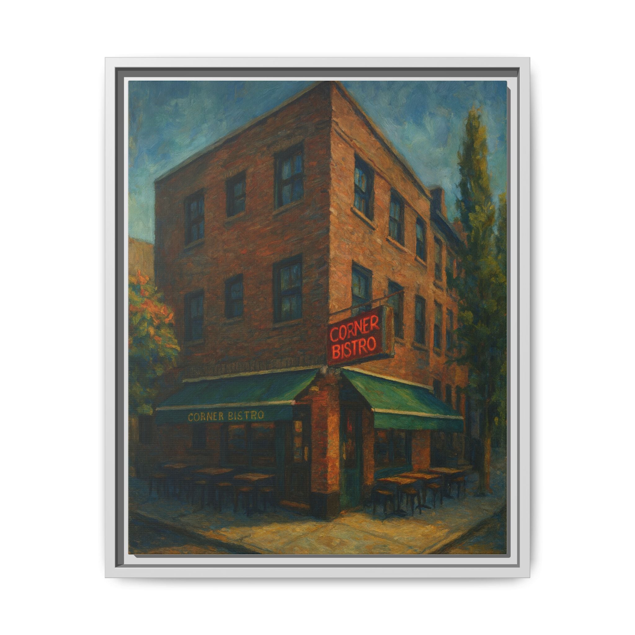 Corner Bistro  — Restaurant Print | Matte Canvas + Wooden Frame