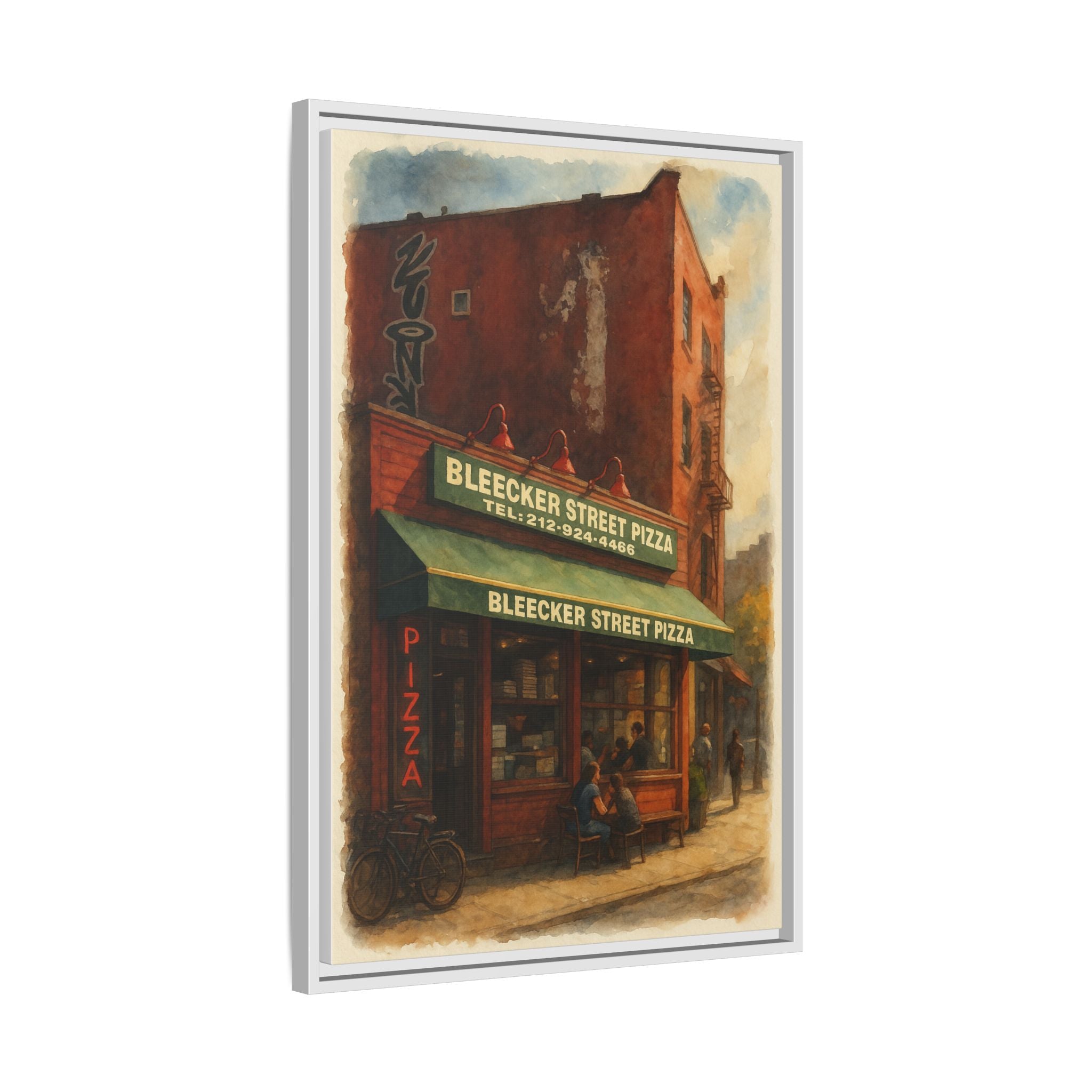 Bleecker Street Pizza — Restaurant Print | Matte Canvas + Wooden Frame