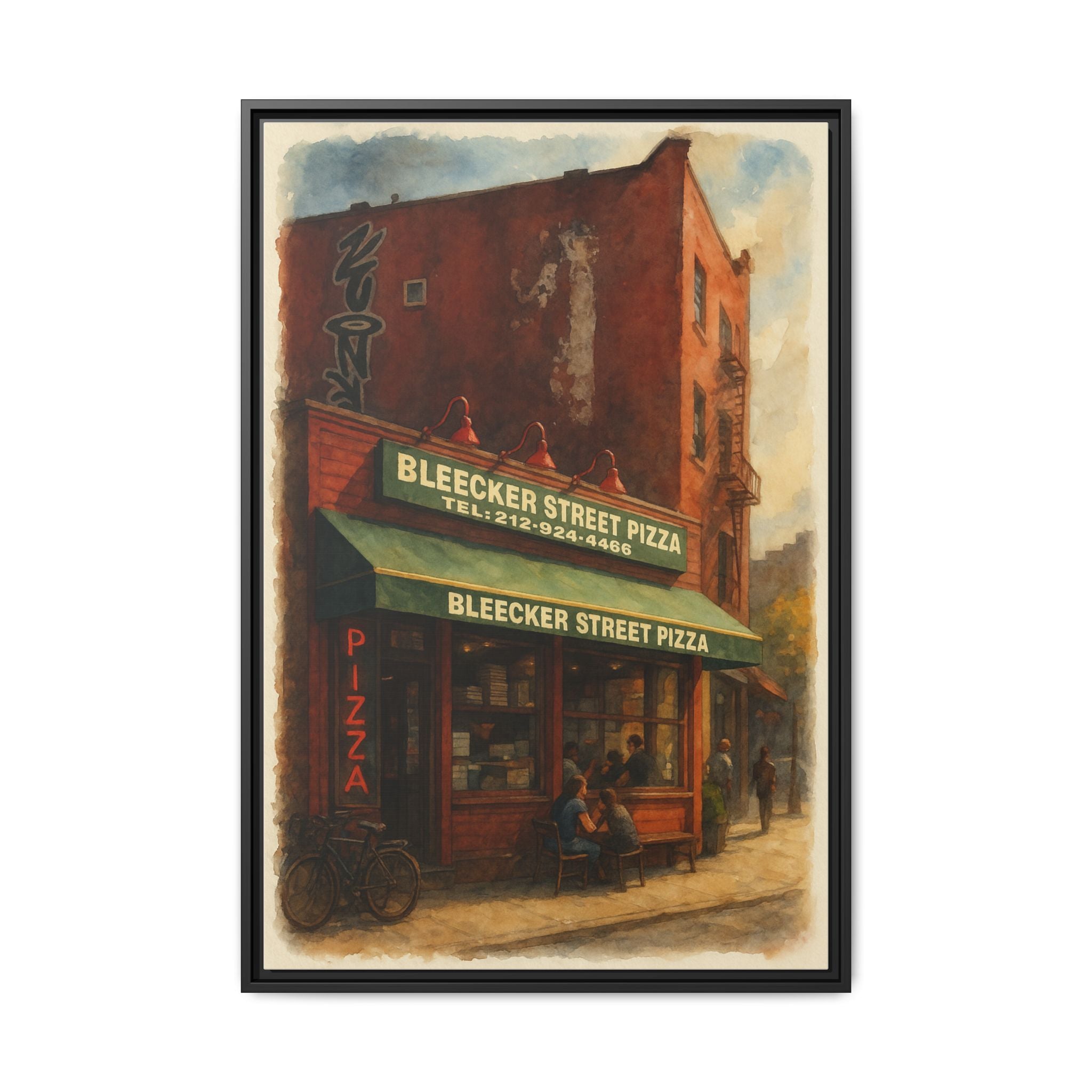 Bleecker Street Pizza — Restaurant Print | Matte Canvas + Wooden Frame