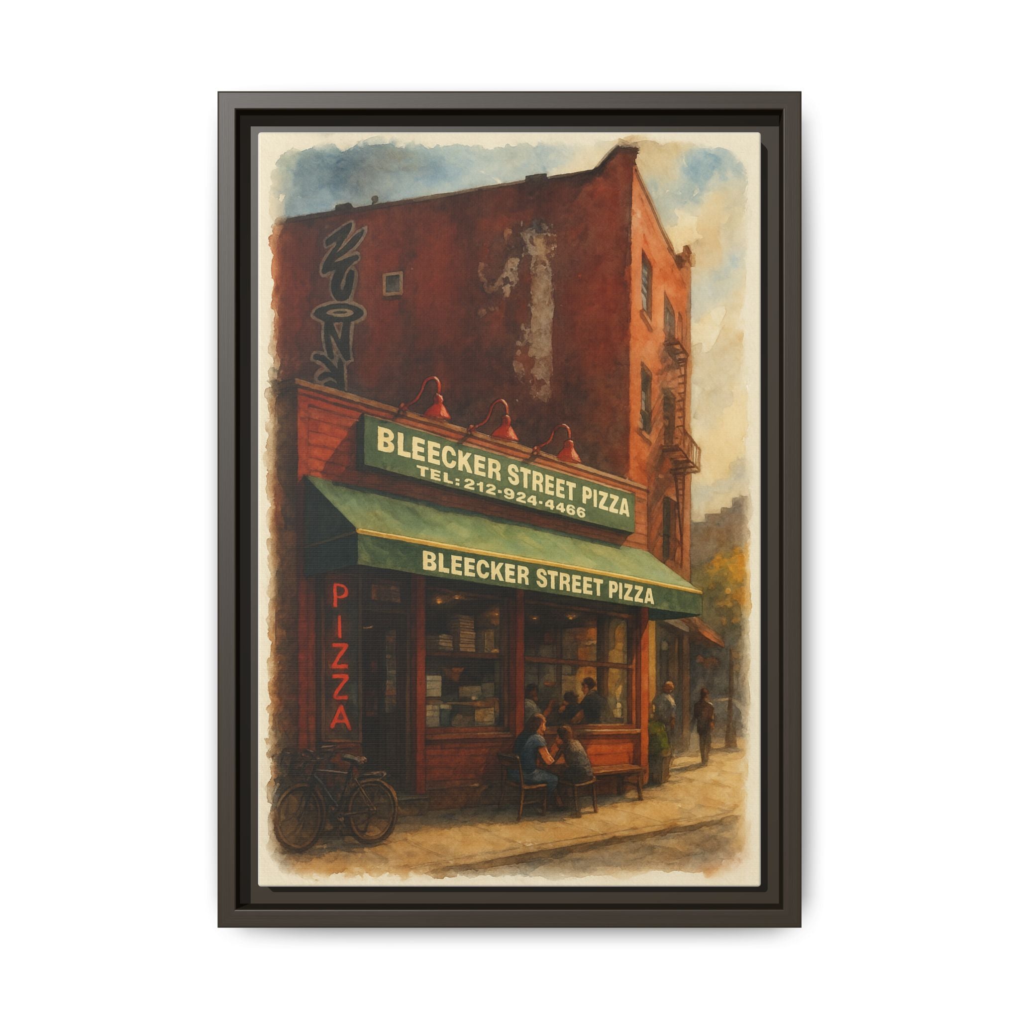Bleecker Street Pizza — Restaurant Print | Matte Canvas + Wooden Frame