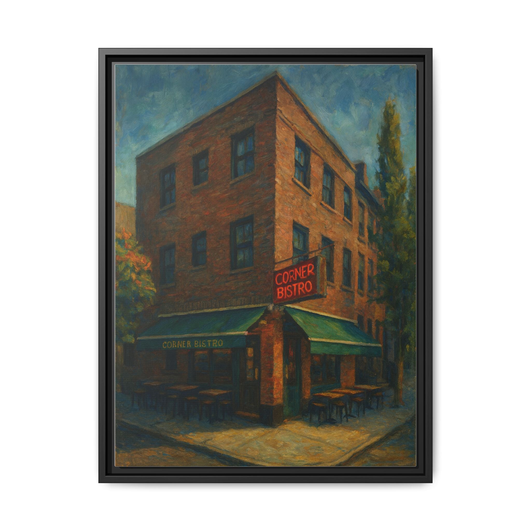 Corner Bistro  — Restaurant Print | Matte Canvas + Wooden Frame