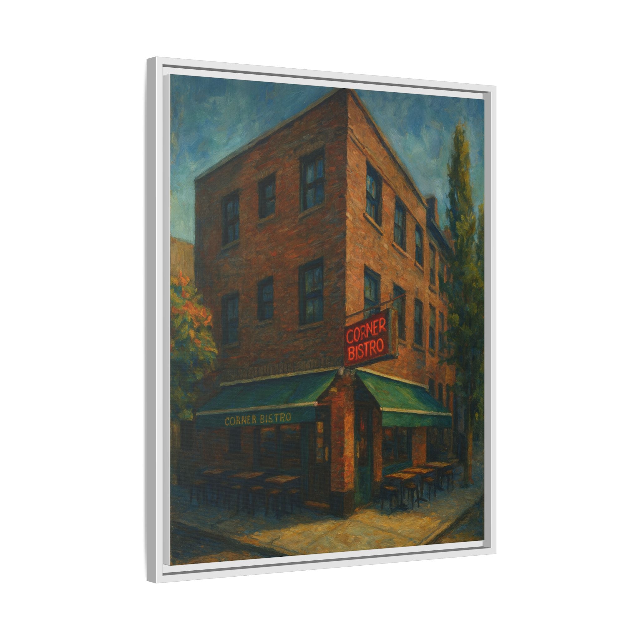 Corner Bistro  — Restaurant Print | Matte Canvas + Wooden Frame