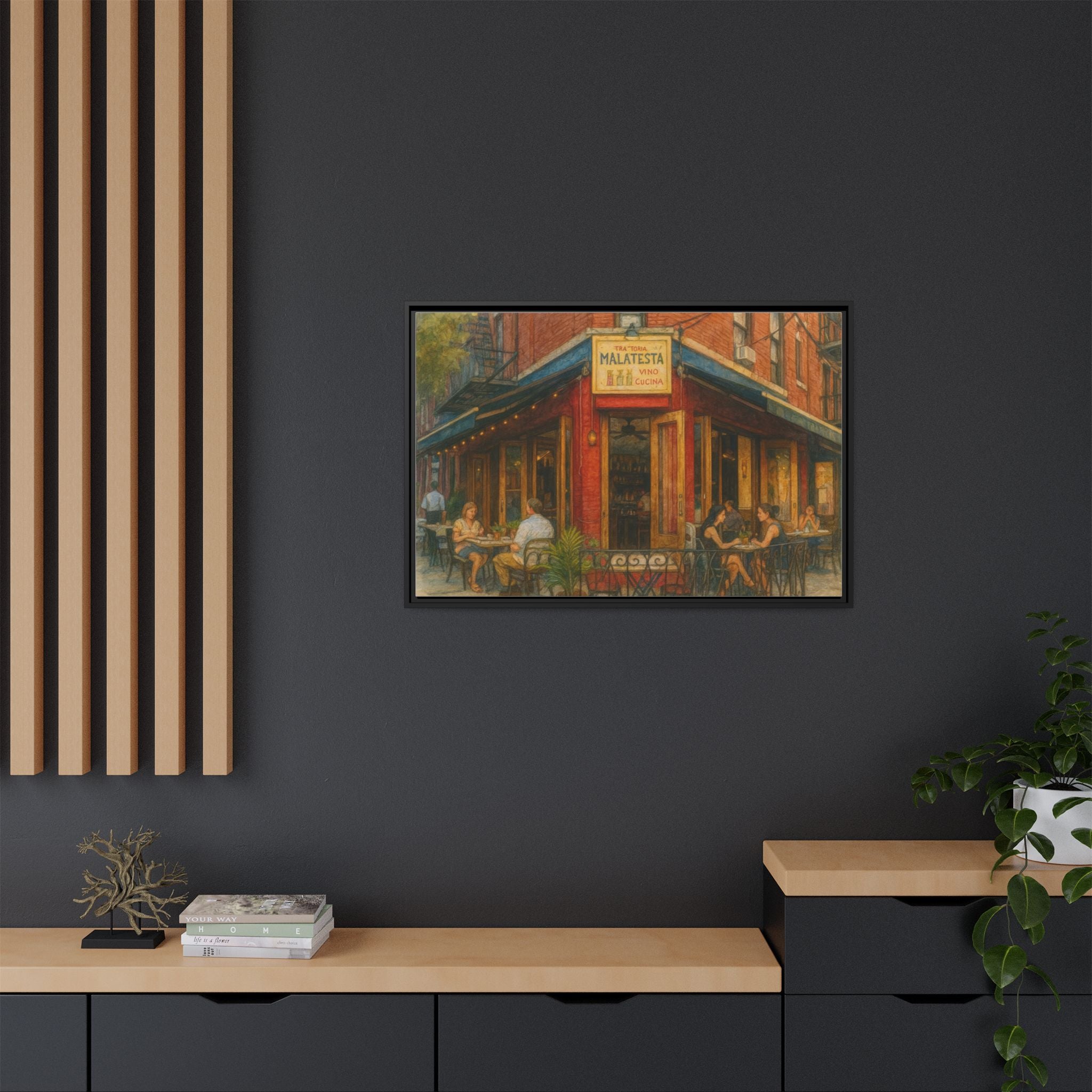 Malatesta Trattoria — Restaurant Print | Matte Canvas + Wooden Frame