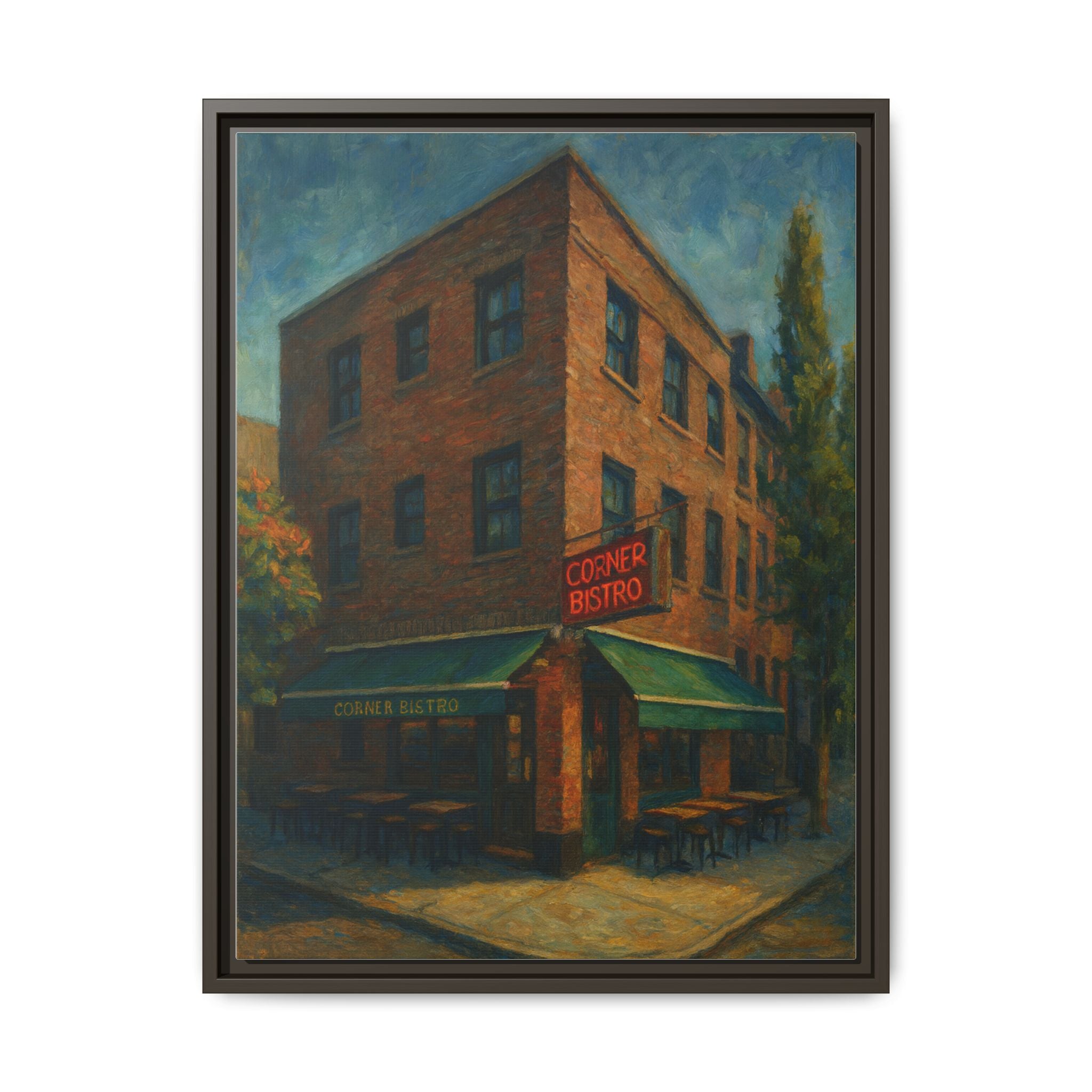 Corner Bistro  — Restaurant Print | Matte Canvas + Wooden Frame