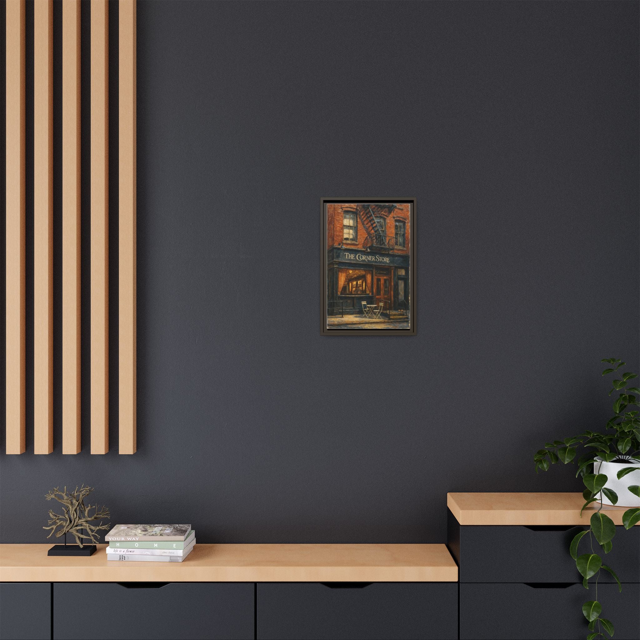 The Corner Store — Restaurant Print | Matte Canvas + Wooden Frame
