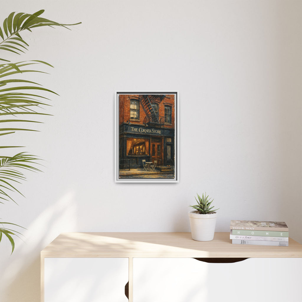 The Corner Store — Restaurant Print | Matte Canvas + Wooden Frame