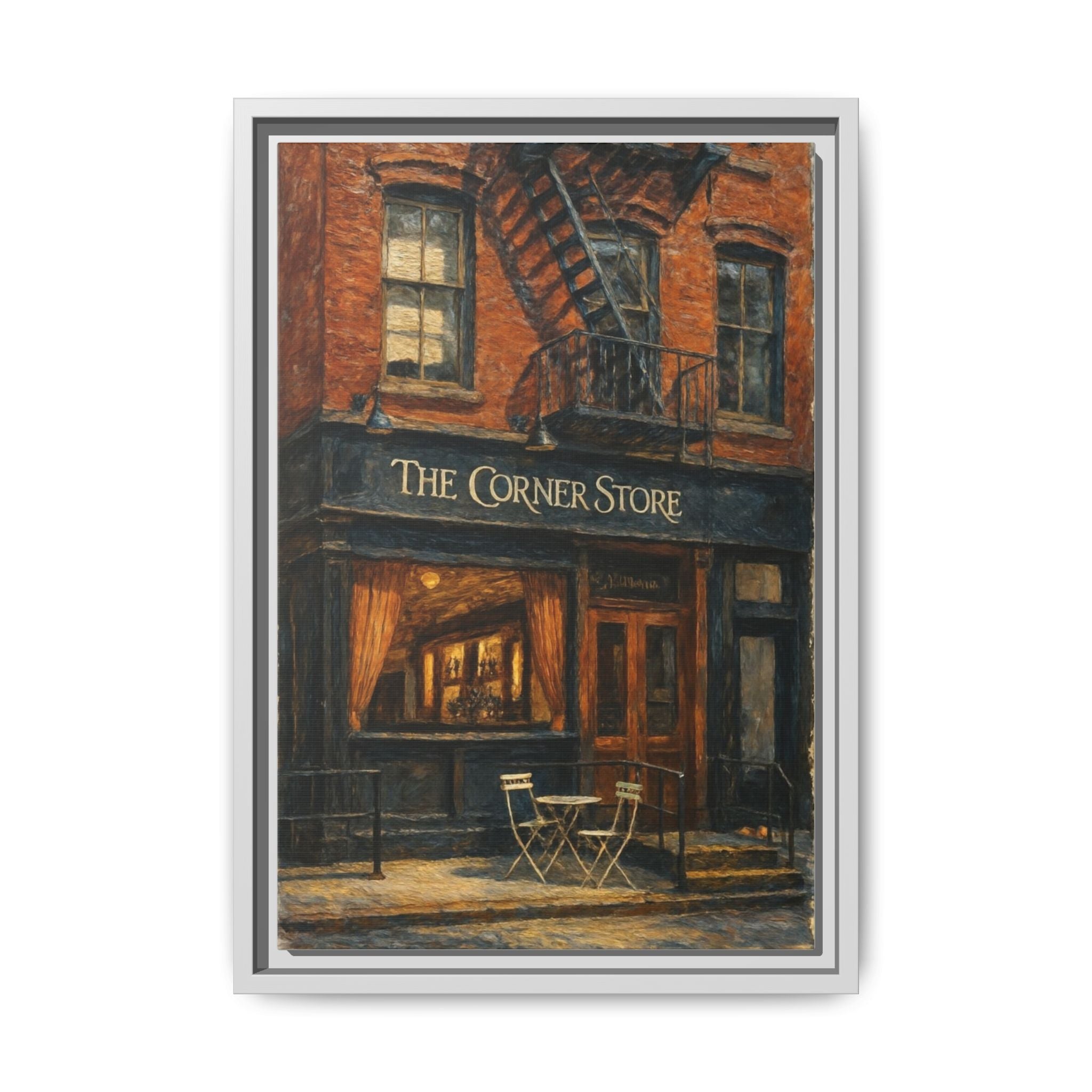 The Corner Store — Restaurant Print | Matte Canvas + Wooden Frame