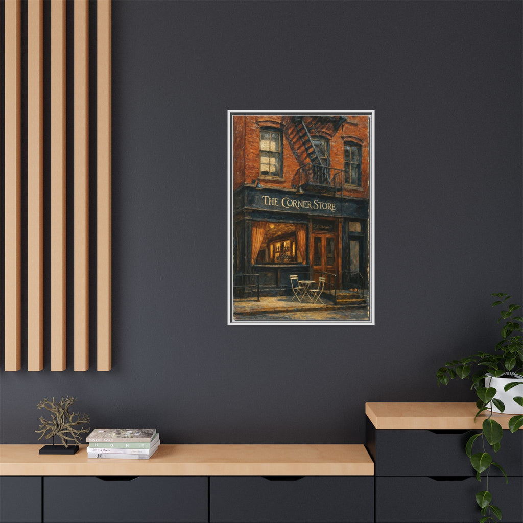 The Corner Store — Restaurant Print | Matte Canvas + Wooden Frame