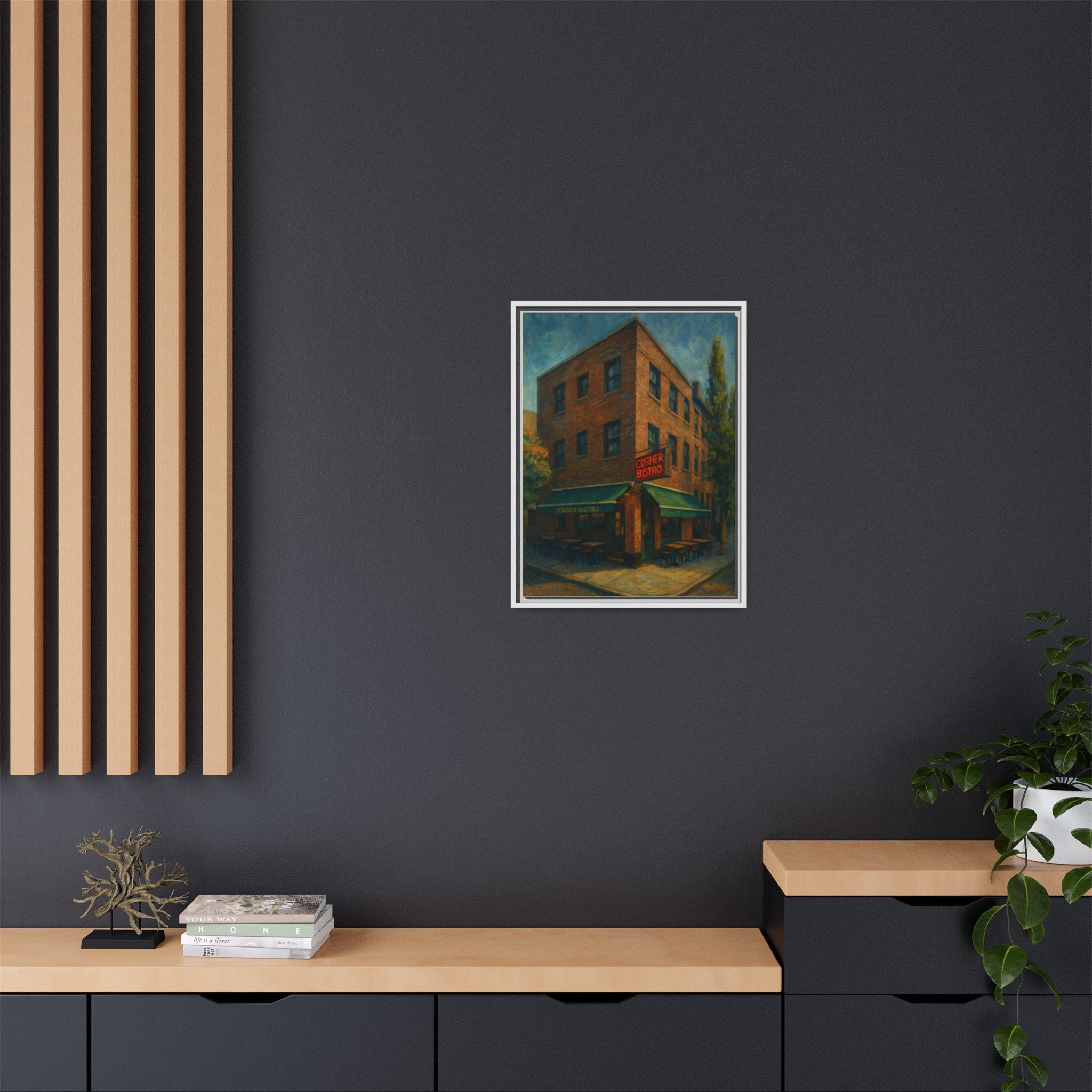 Corner Bistro  — Restaurant Print | Matte Canvas + Wooden Frame
