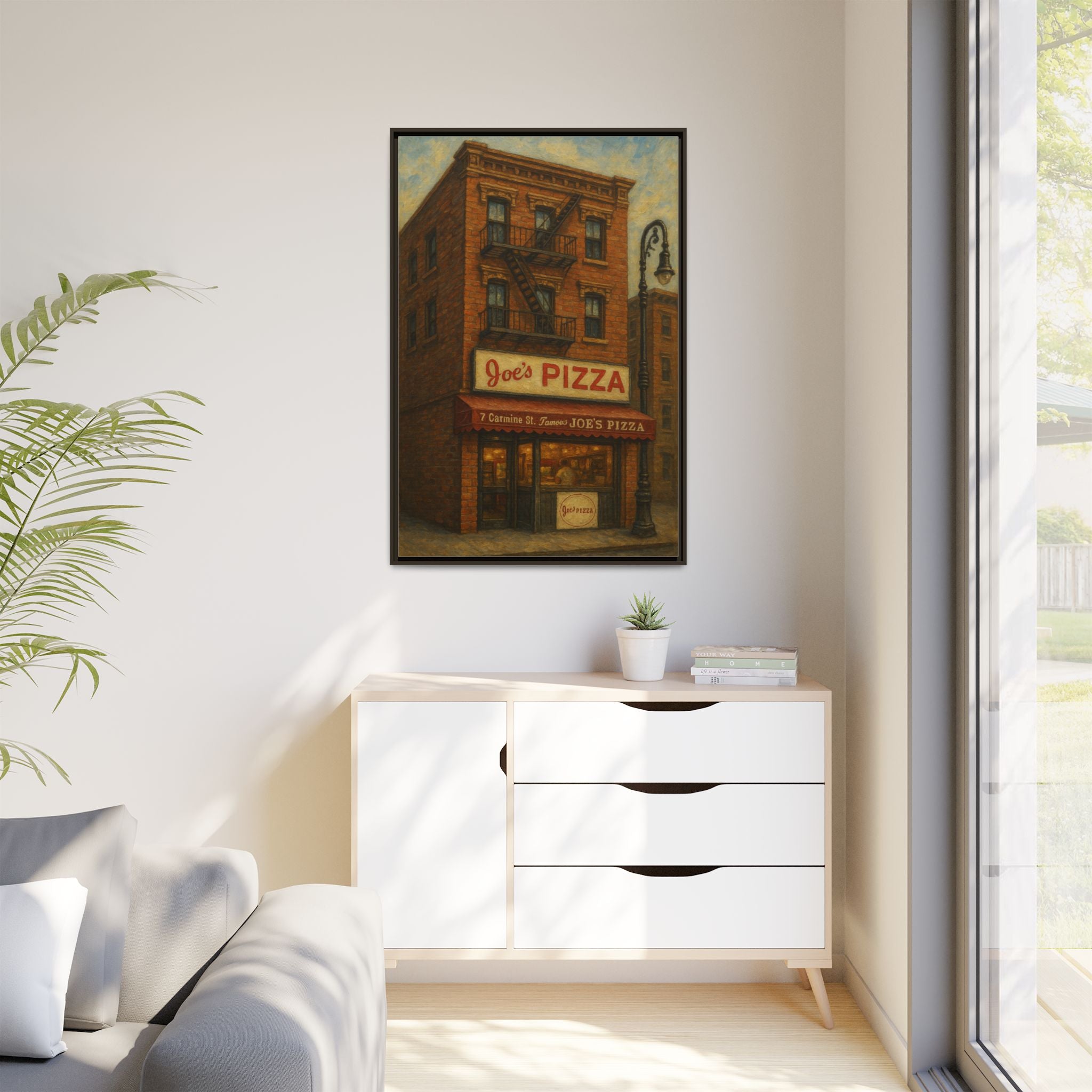 Joe's Pizza — Restaurant Print | Matte Canvas + Wooden Frame