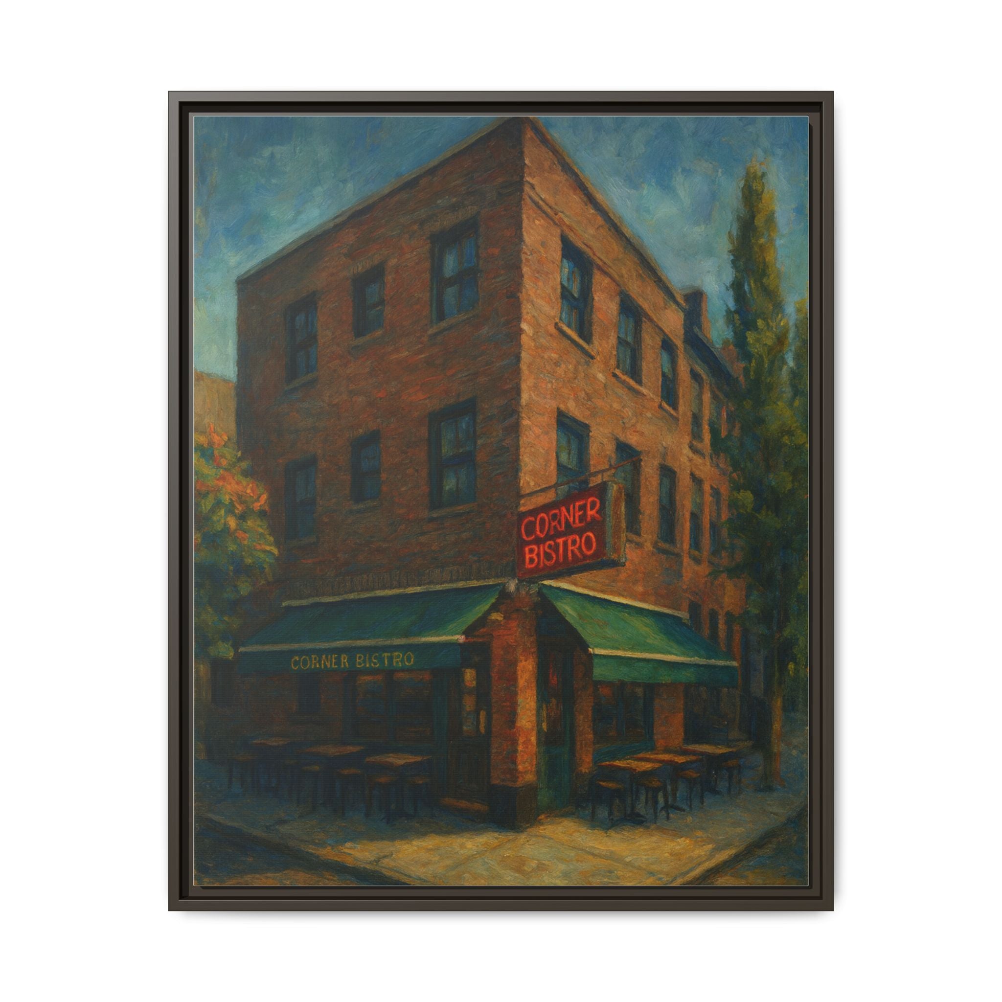 Corner Bistro  — Restaurant Print | Matte Canvas + Wooden Frame