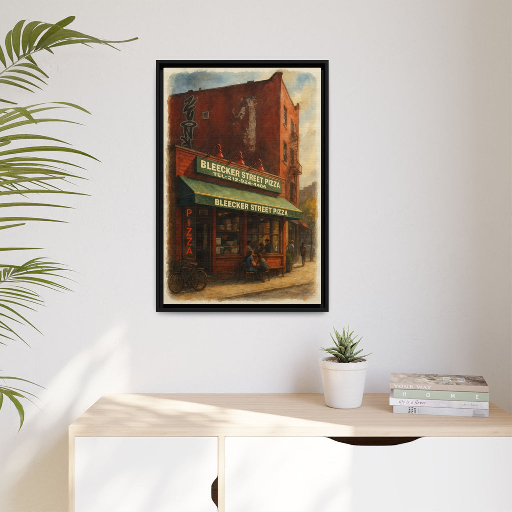 Bleecker Street Pizza — Restaurant Print | Matte Canvas + Wooden Frame