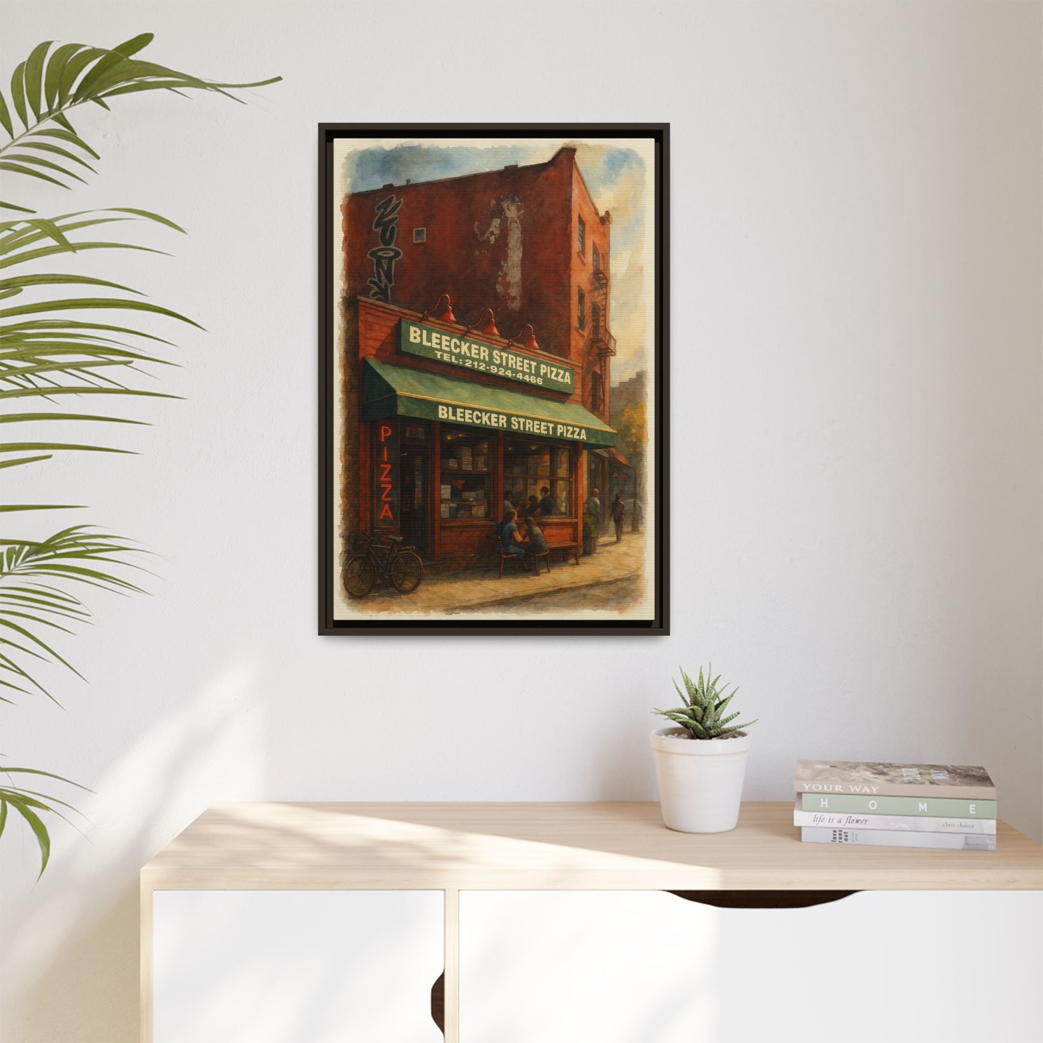 Bleecker Street Pizza — Restaurant Print | Matte Canvas + Wooden Frame