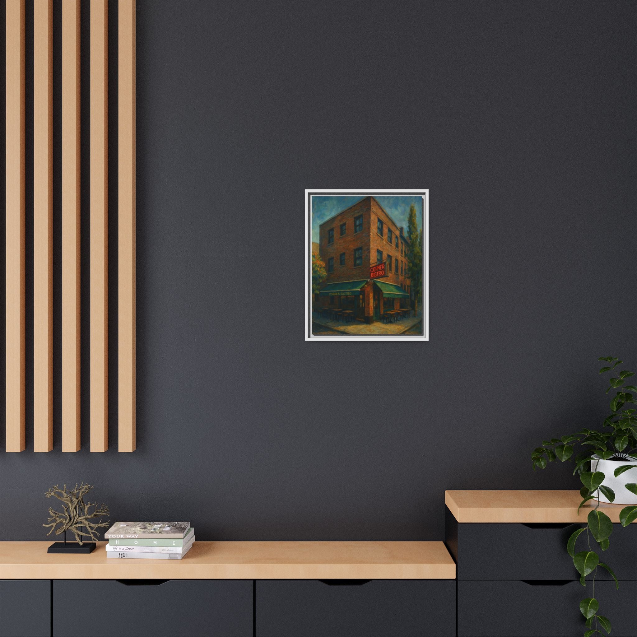 Corner Bistro  — Restaurant Print | Matte Canvas + Wooden Frame