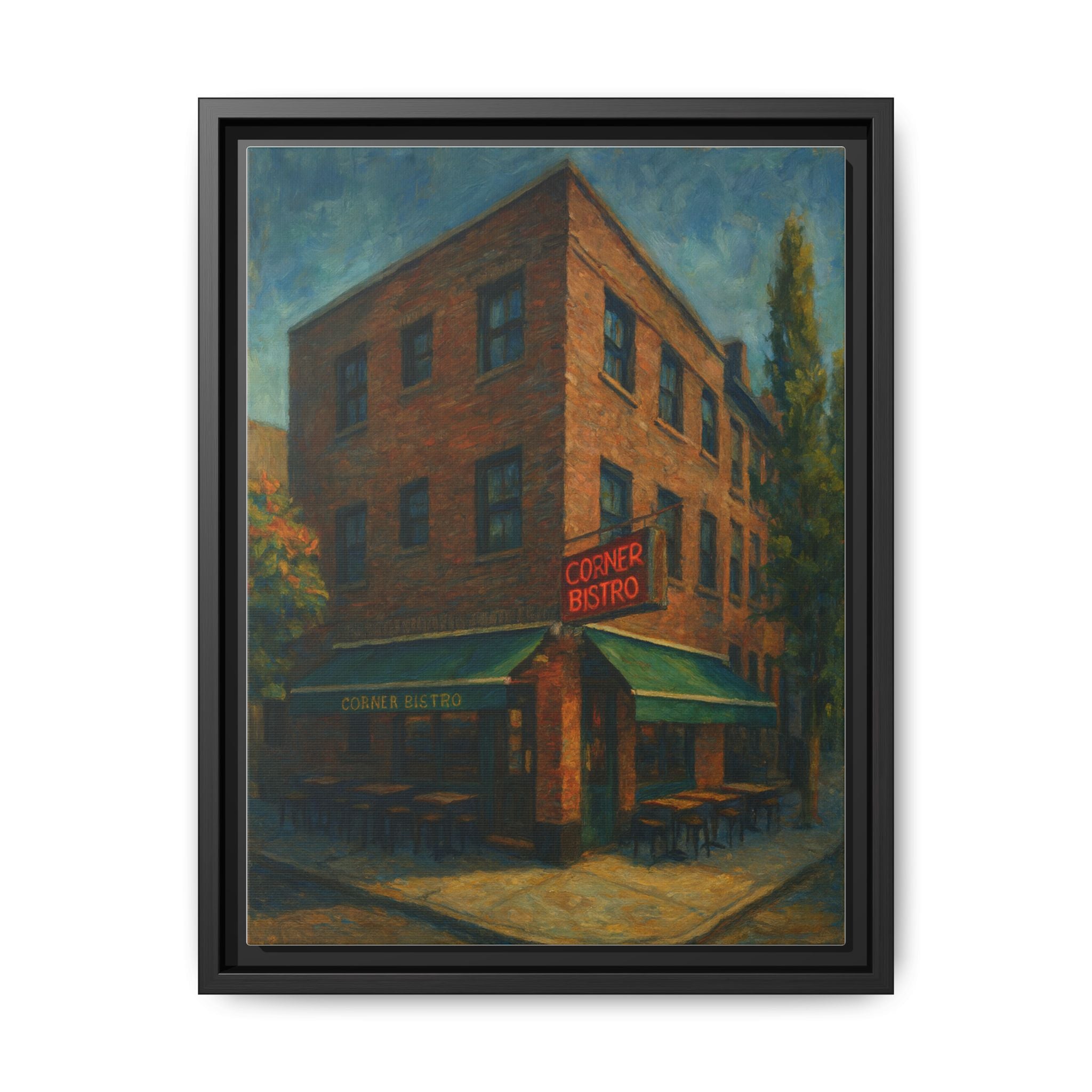 Corner Bistro  — Restaurant Print | Matte Canvas + Wooden Frame