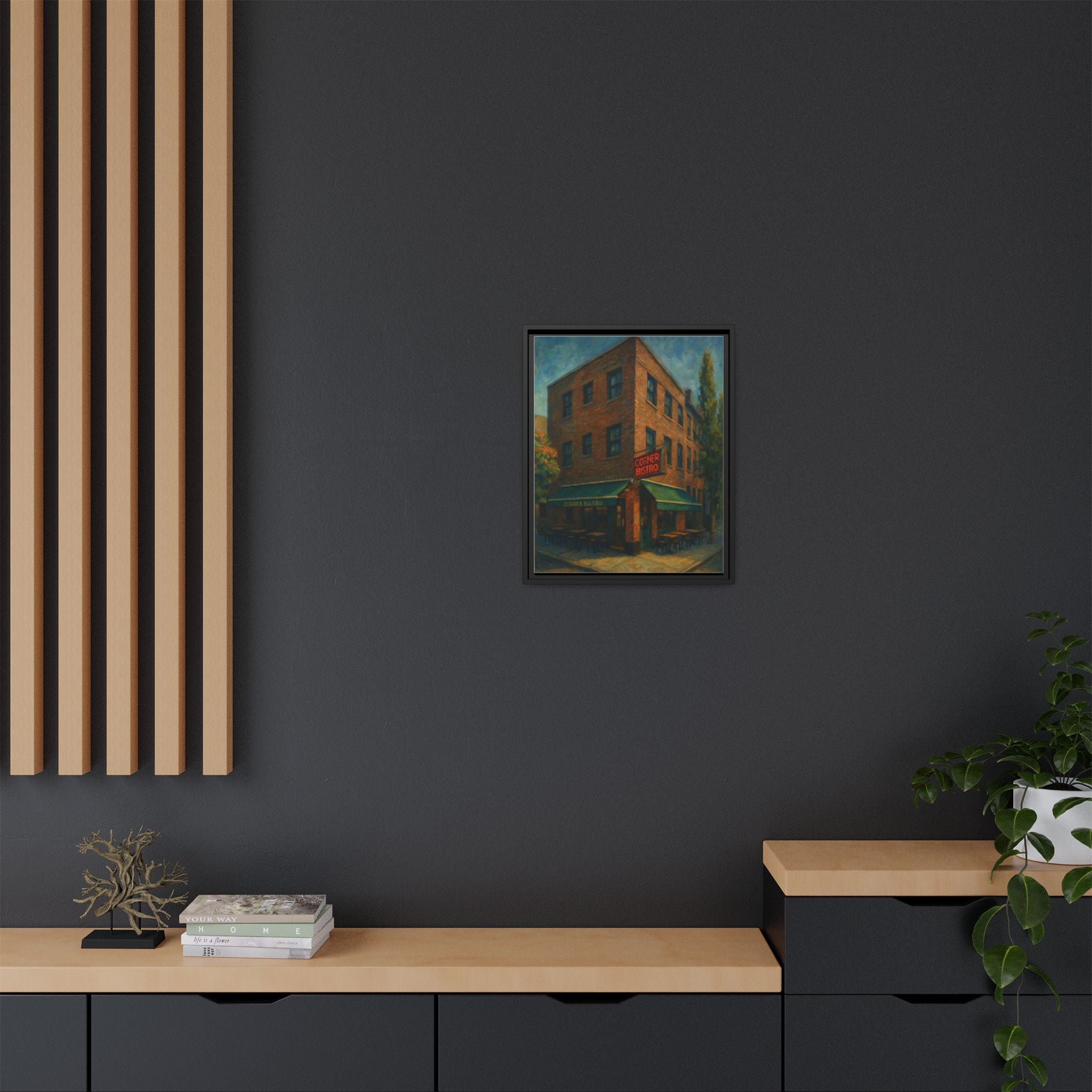 Corner Bistro  — Restaurant Print | Matte Canvas + Wooden Frame