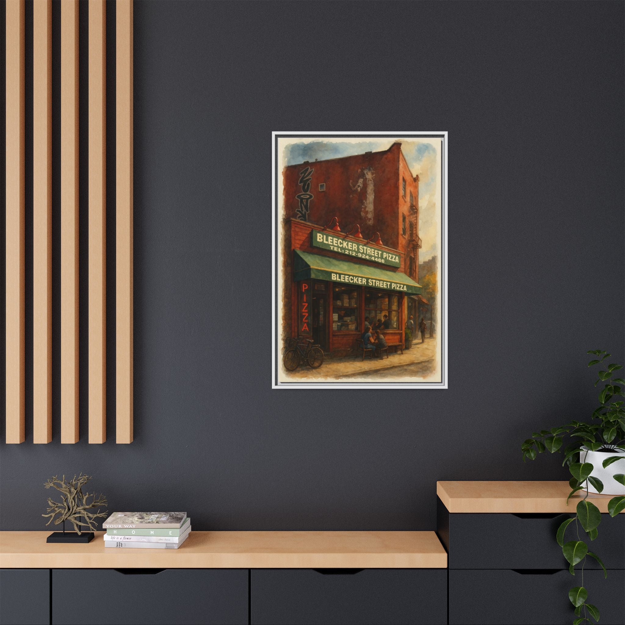 Bleecker Street Pizza — Restaurant Print | Matte Canvas + Wooden Frame