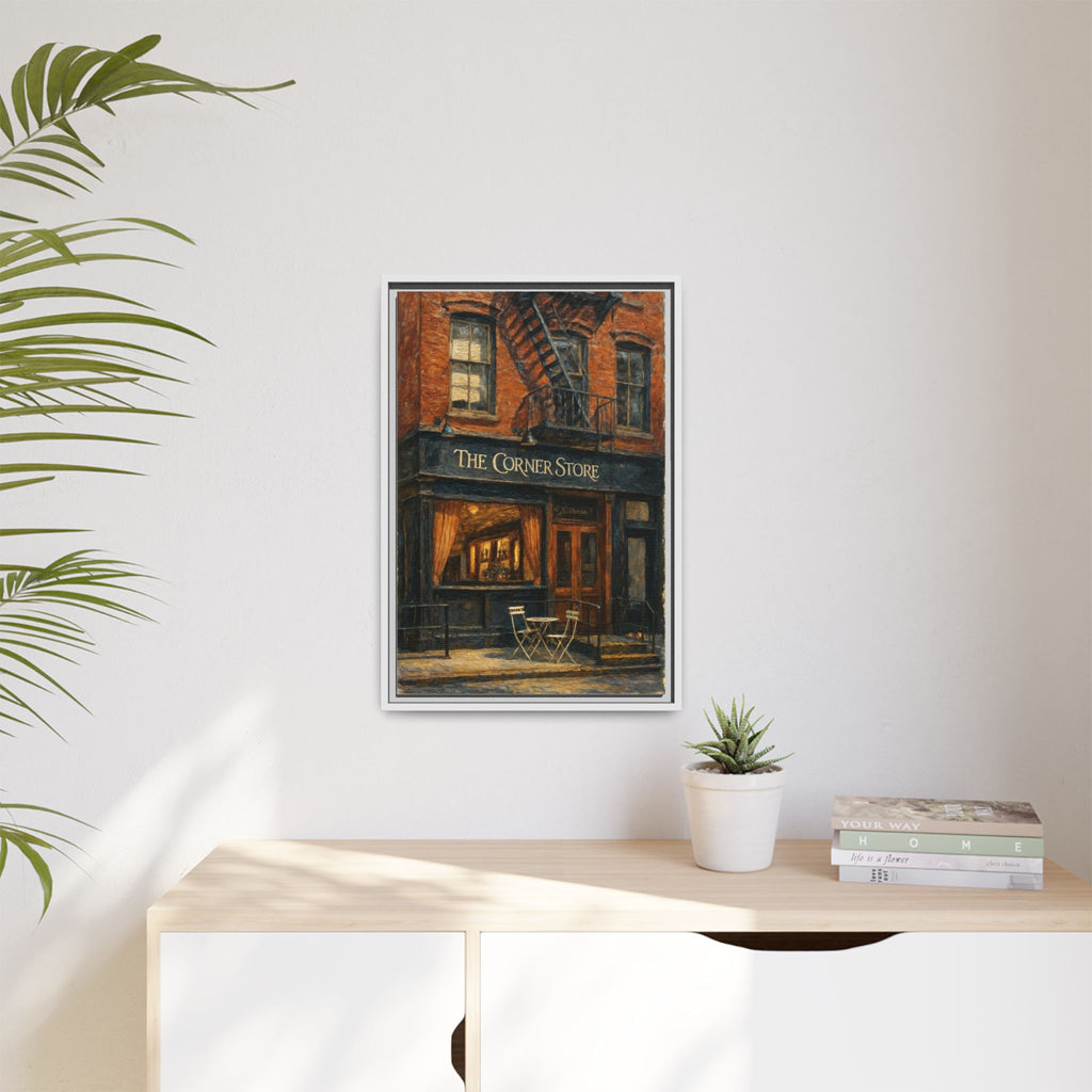 The Corner Store — Restaurant Print | Matte Canvas + Wooden Frame