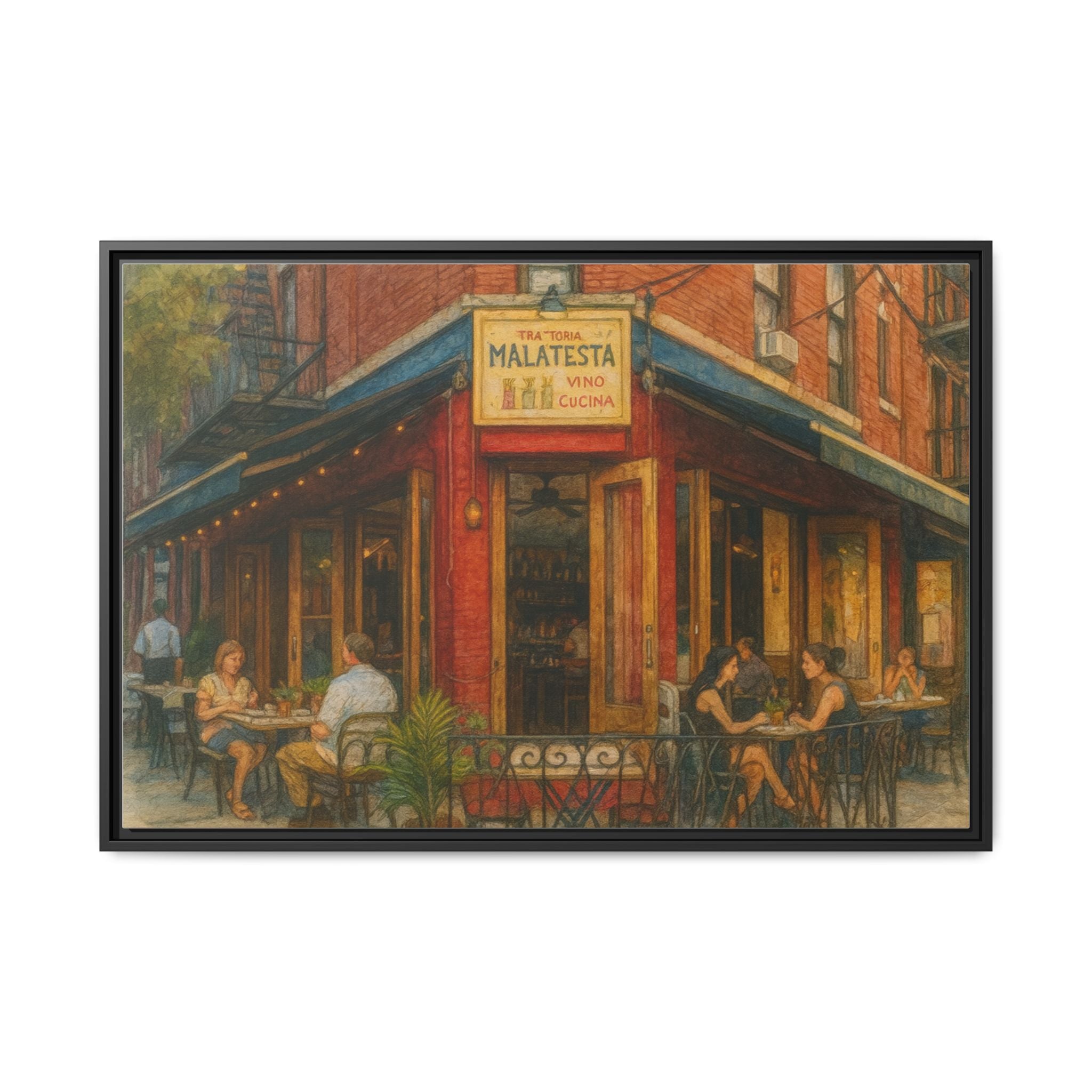 Malatesta Trattoria — Restaurant Print | Matte Canvas + Wooden Frame