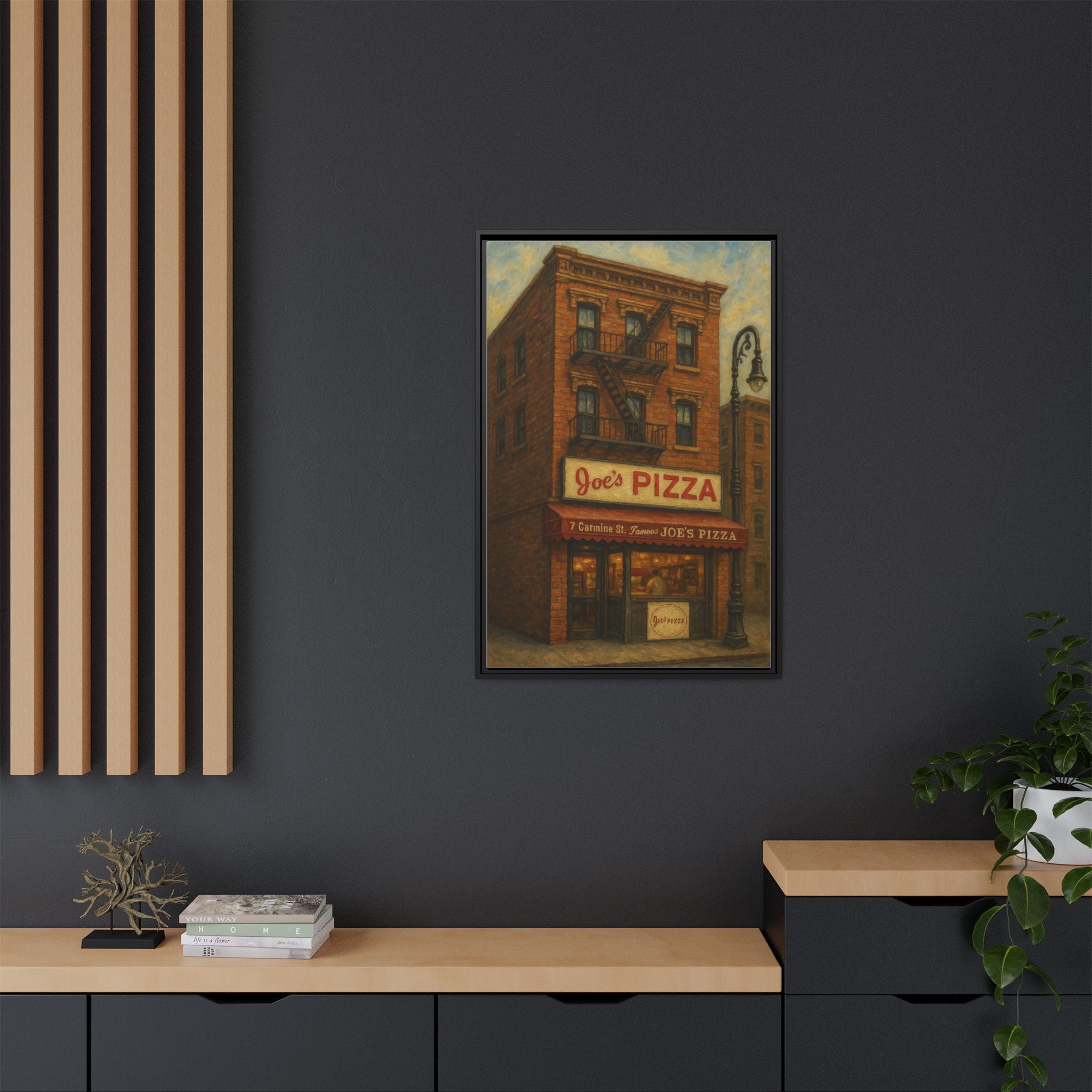 Joe's Pizza — Restaurant Print | Matte Canvas + Wooden Frame