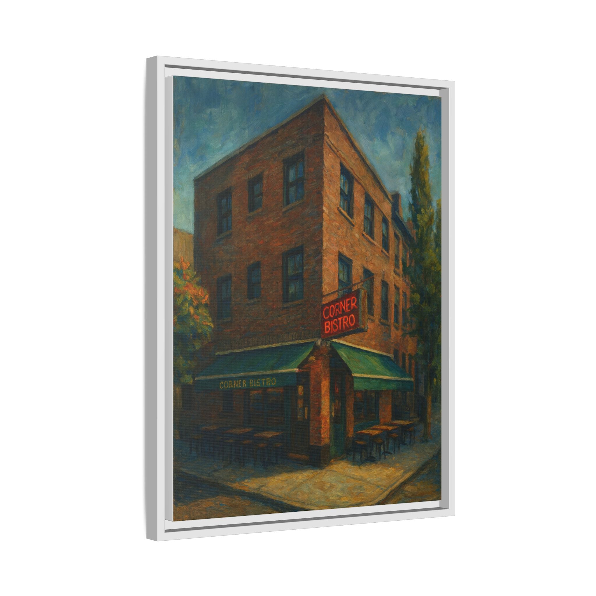 Corner Bistro  — Restaurant Print | Matte Canvas + Wooden Frame
