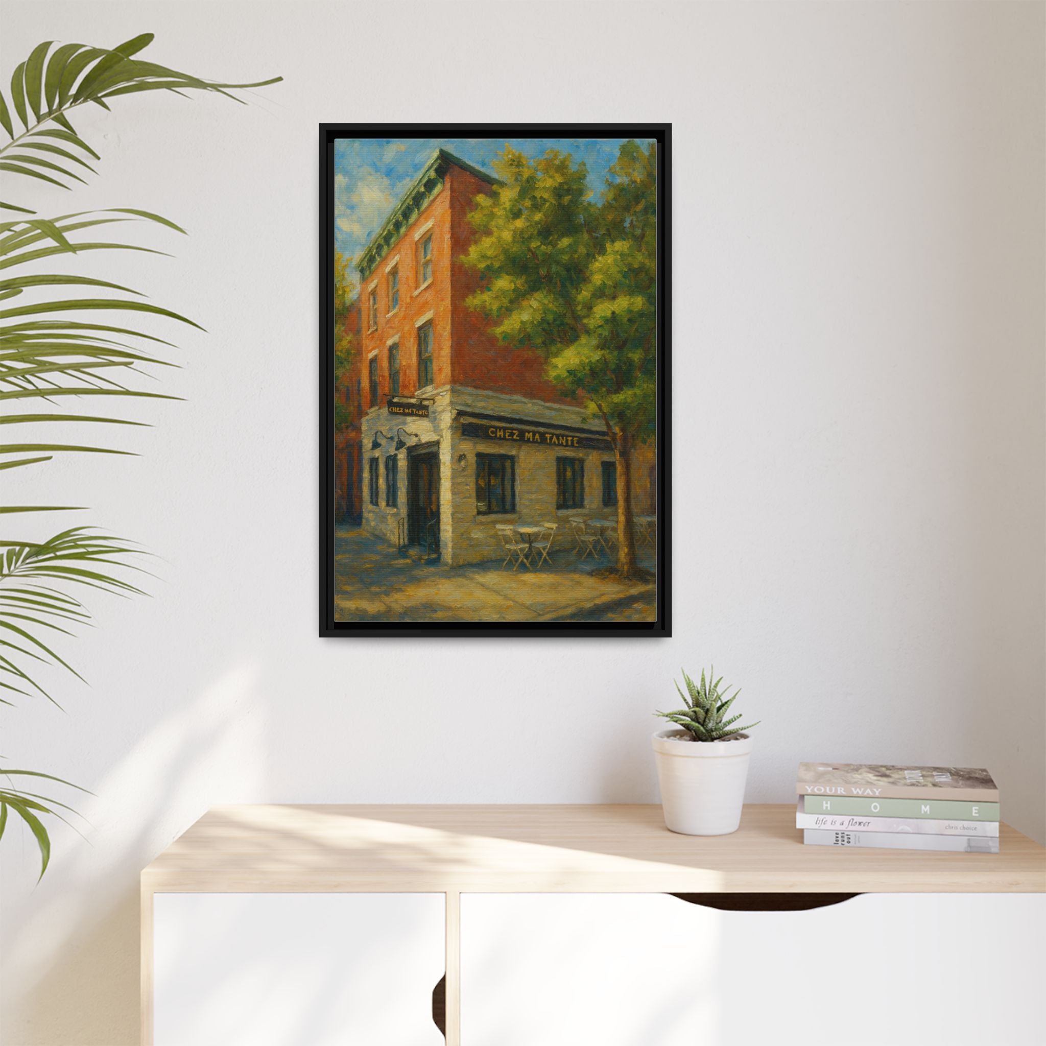 Chez Ma Tante — Restaurant Print | Matte Canvas + Wooden Frame