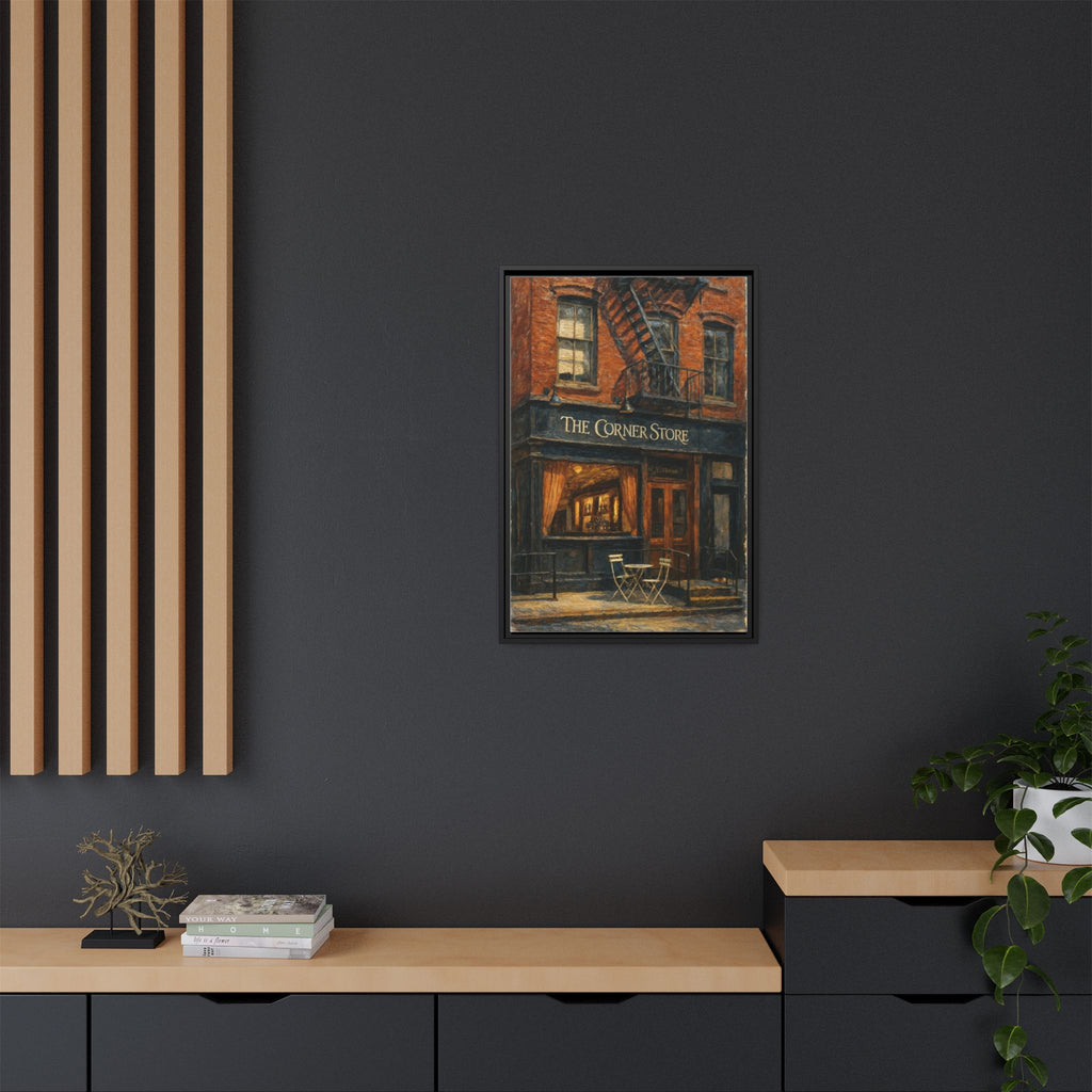 The Corner Store — Restaurant Print | Matte Canvas + Wooden Frame