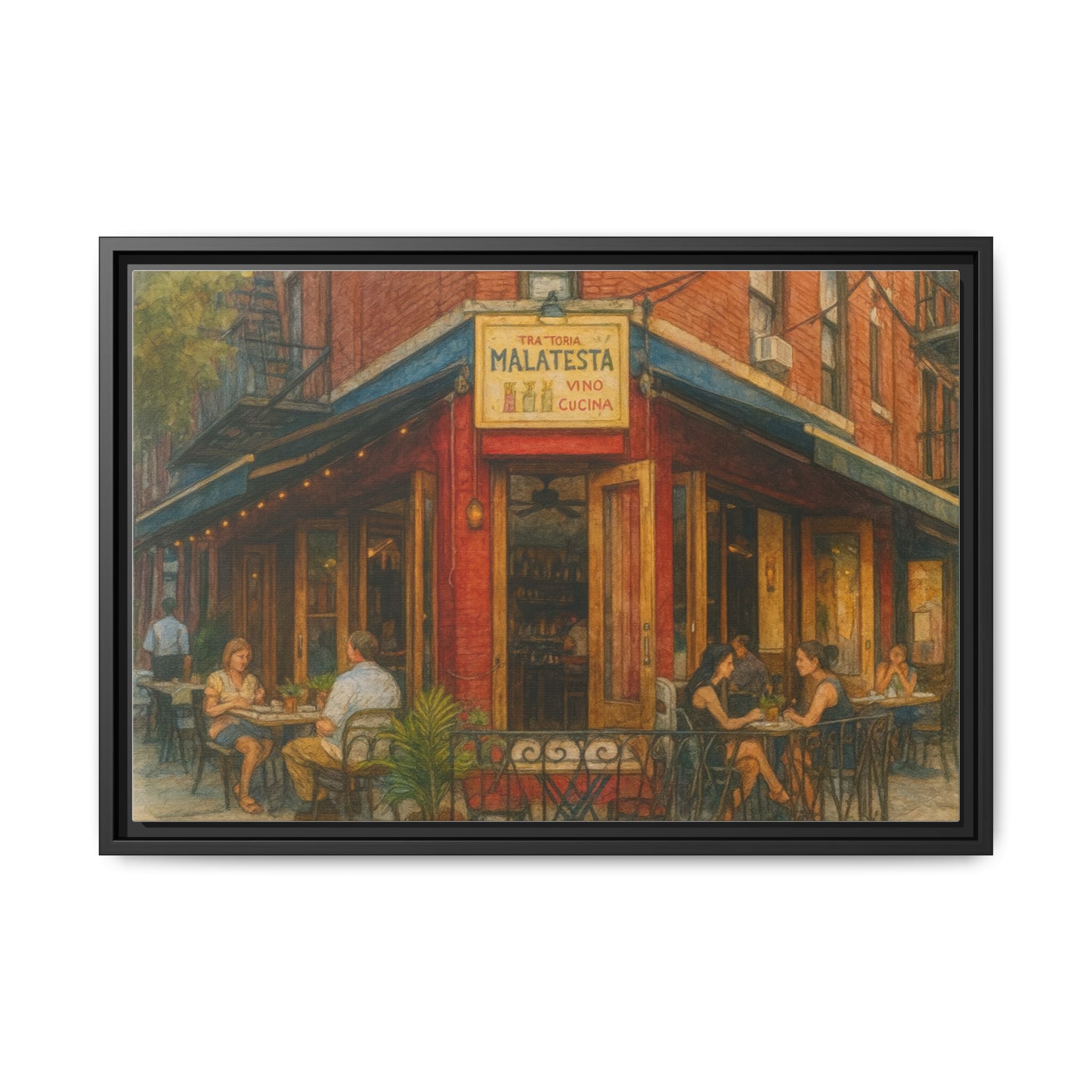 Malatesta Trattoria — Restaurant Print | Matte Canvas + Wooden Frame