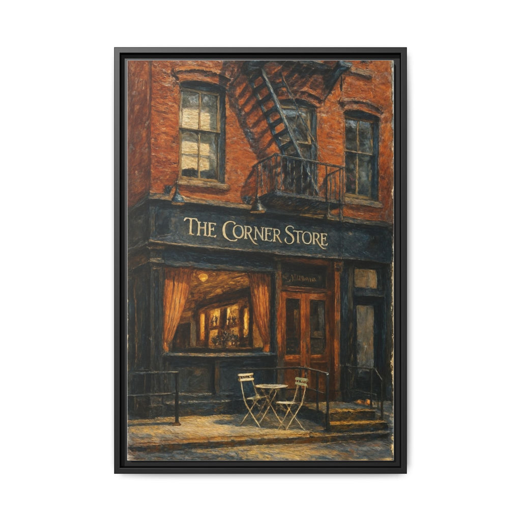 The Corner Store — Restaurant Print | Matte Canvas + Wooden Frame