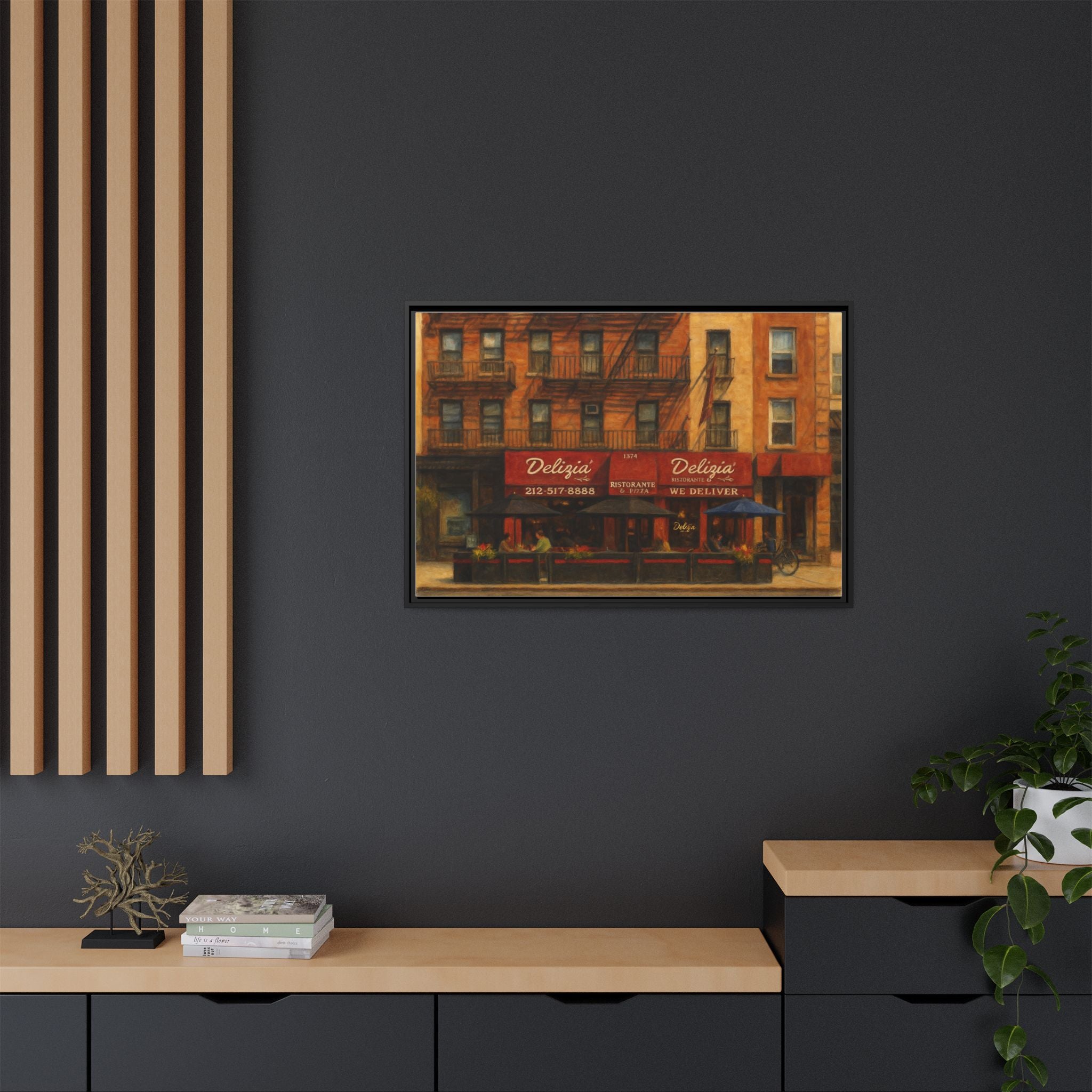 Delizia Pizza — Restaurant Print | Matte Canvas + Wooden Frame