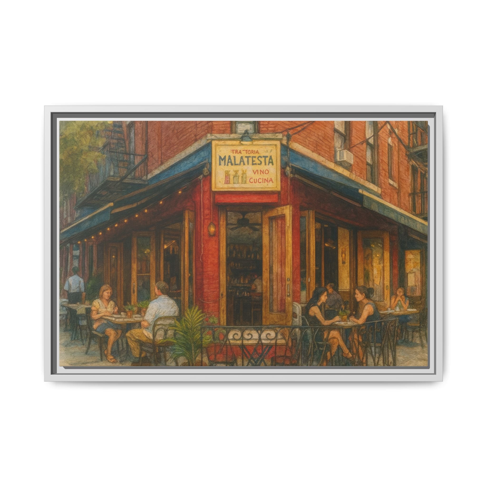 Malatesta Trattoria — Restaurant Print | Matte Canvas + Wooden Frame