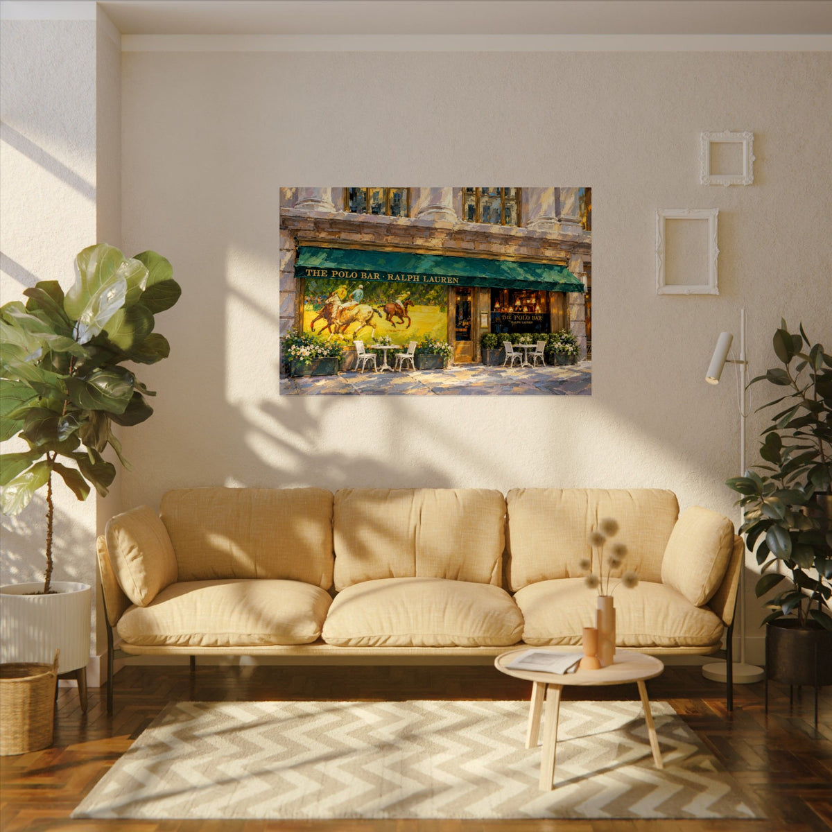 Polo Bar (Horizontal) art poster on the wall above a sofa
